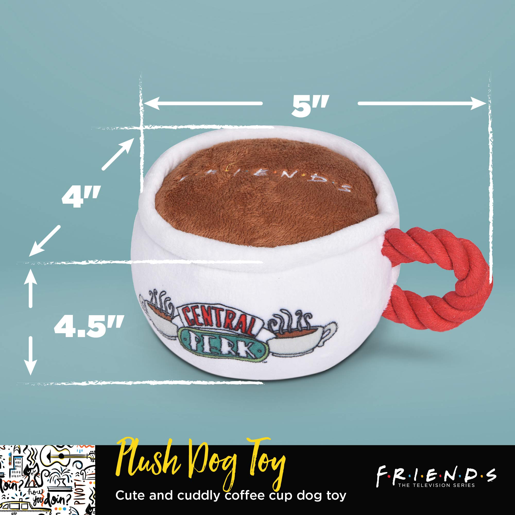 Friends Central Perk Coffee Mug Plush Dog Toy - Soft 4" Squeaky Toy for Dogs, Polyester Material, Model FF13116