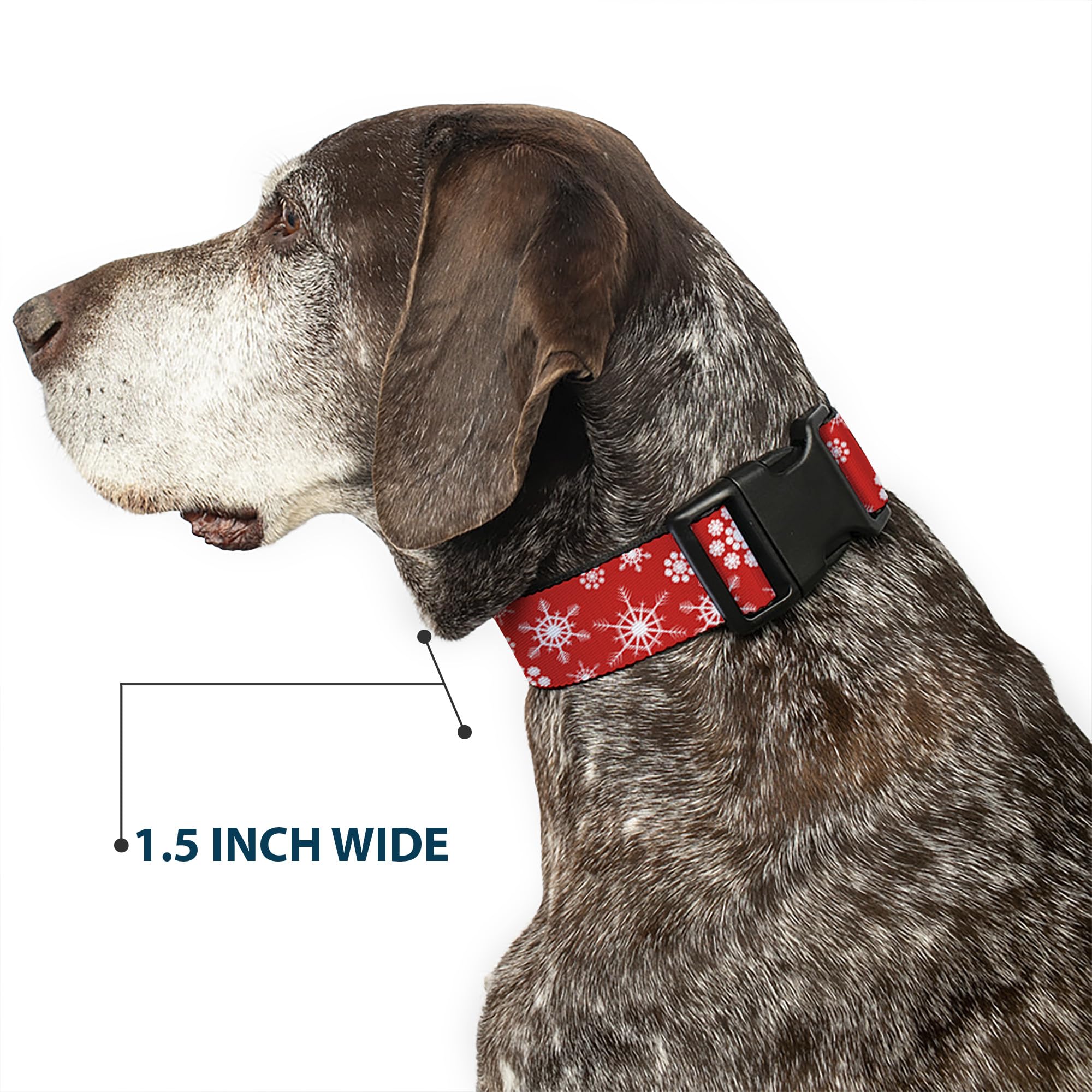 Buckle-Down 16-23 Snowflakes Red/White Plastic Clip Collar, Wide Medium