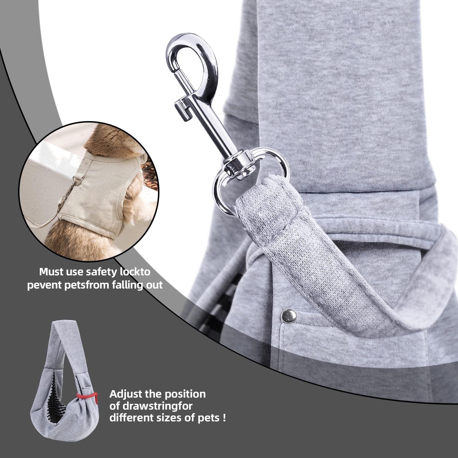 Dog Carrier Sling - Reversible Puppy Carrier Purse With Storage Pocket, Hand-Free Dog Sling Carrier For Carry Small Dogs And Cats, Travel Safety Harness, Dog And Cat Harness (Gray)