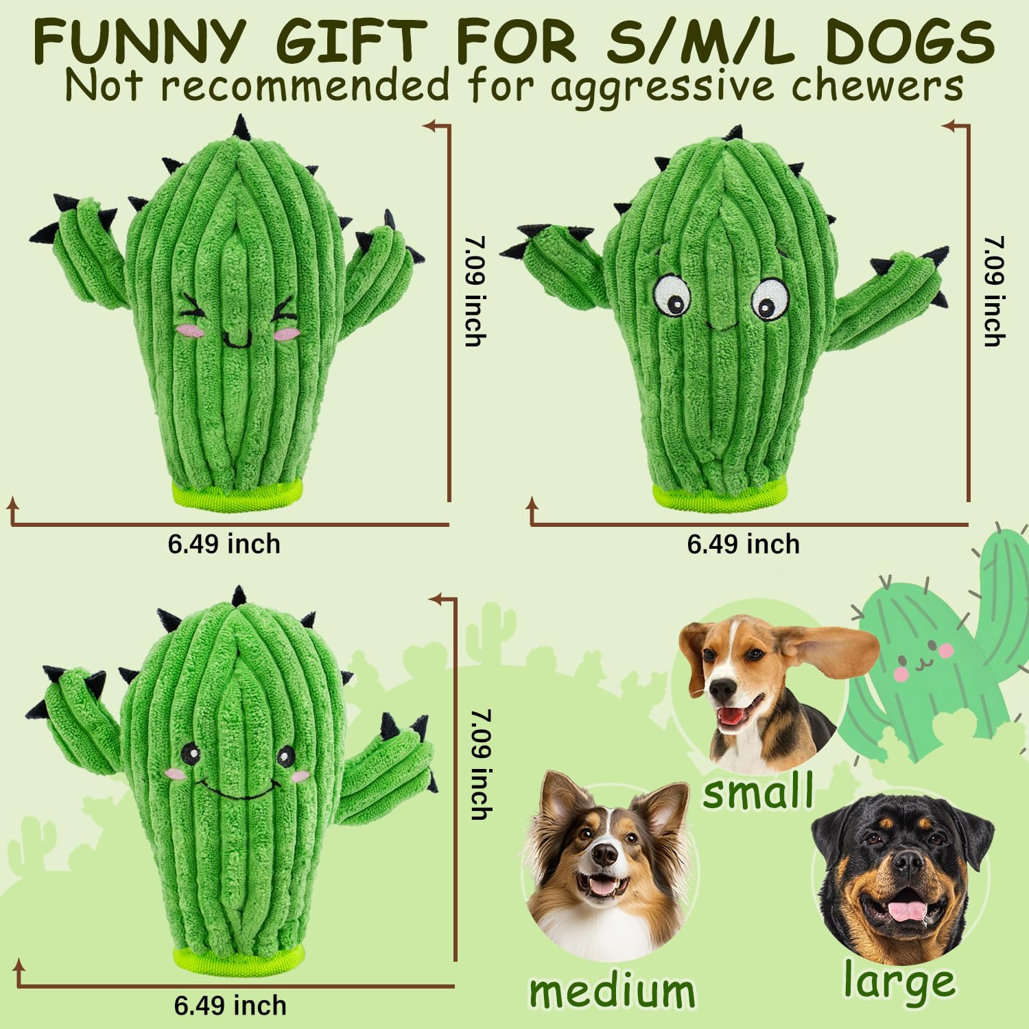 Maoooob No Stuffing 3 Pack Squeaky Dog Toys- 2 In 1 Interactive Plush Dog Toy- Cactus Shaped Rip And Reveal Toy For Puppies- Per