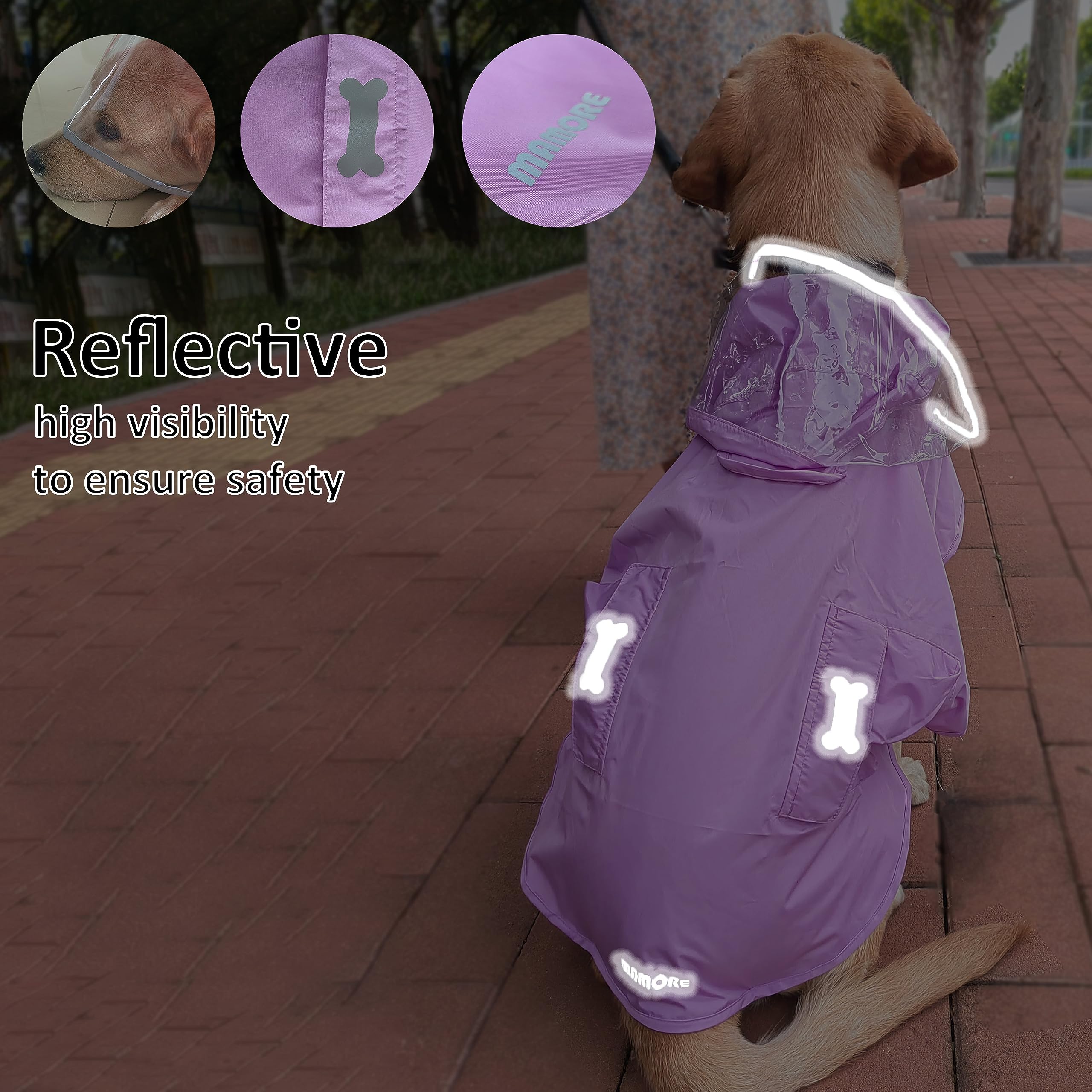 Waterproof Dog Raincoat, Adjustable Reflective Lightweight Pet Rain Clothes With Poncho Hood(Xx-Large, Light Purple)