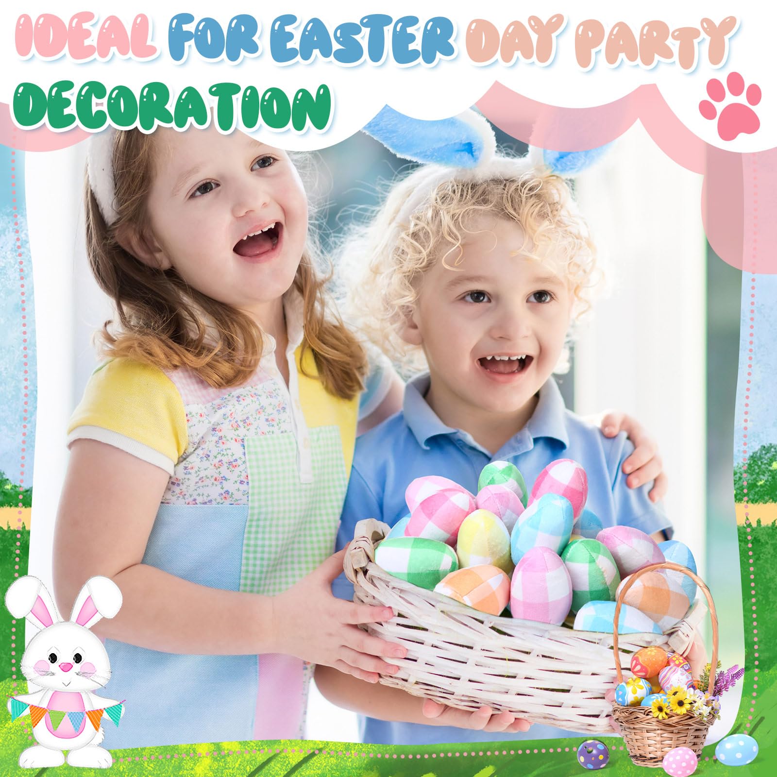 Leyndo 24Pcs Pastel Plaid Plush Easter Egg Toys For Medium & Small Dogs, Cotton Squeaky Dog Teething Toy, Pet Costume, Ifs2263-2