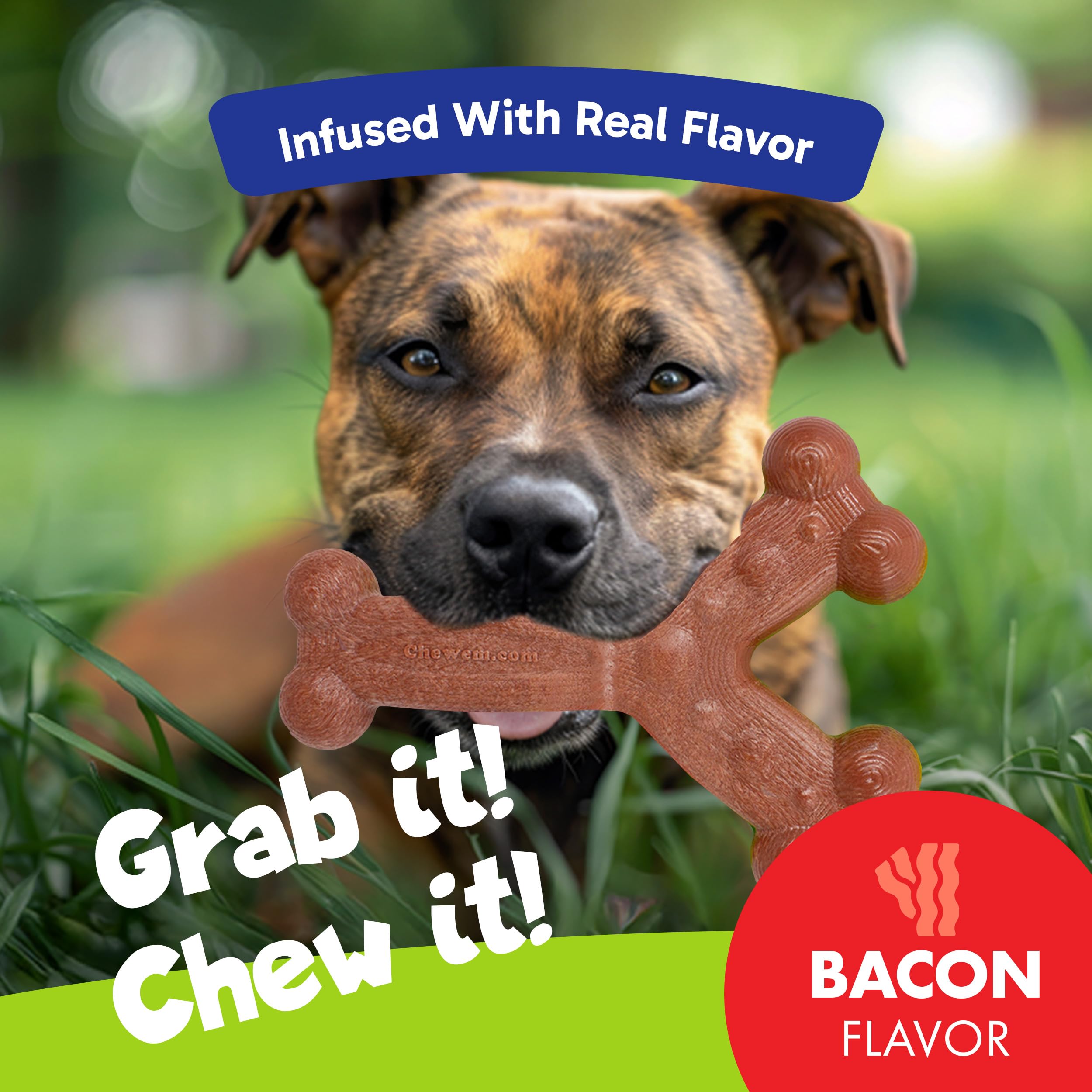 Chew'Ems Durable Chewy Dog Toys | Long-Lasting & Flavorful Chew Dog Toys, Large Dog Breeds| Bacon-Flavored, Large Dogs