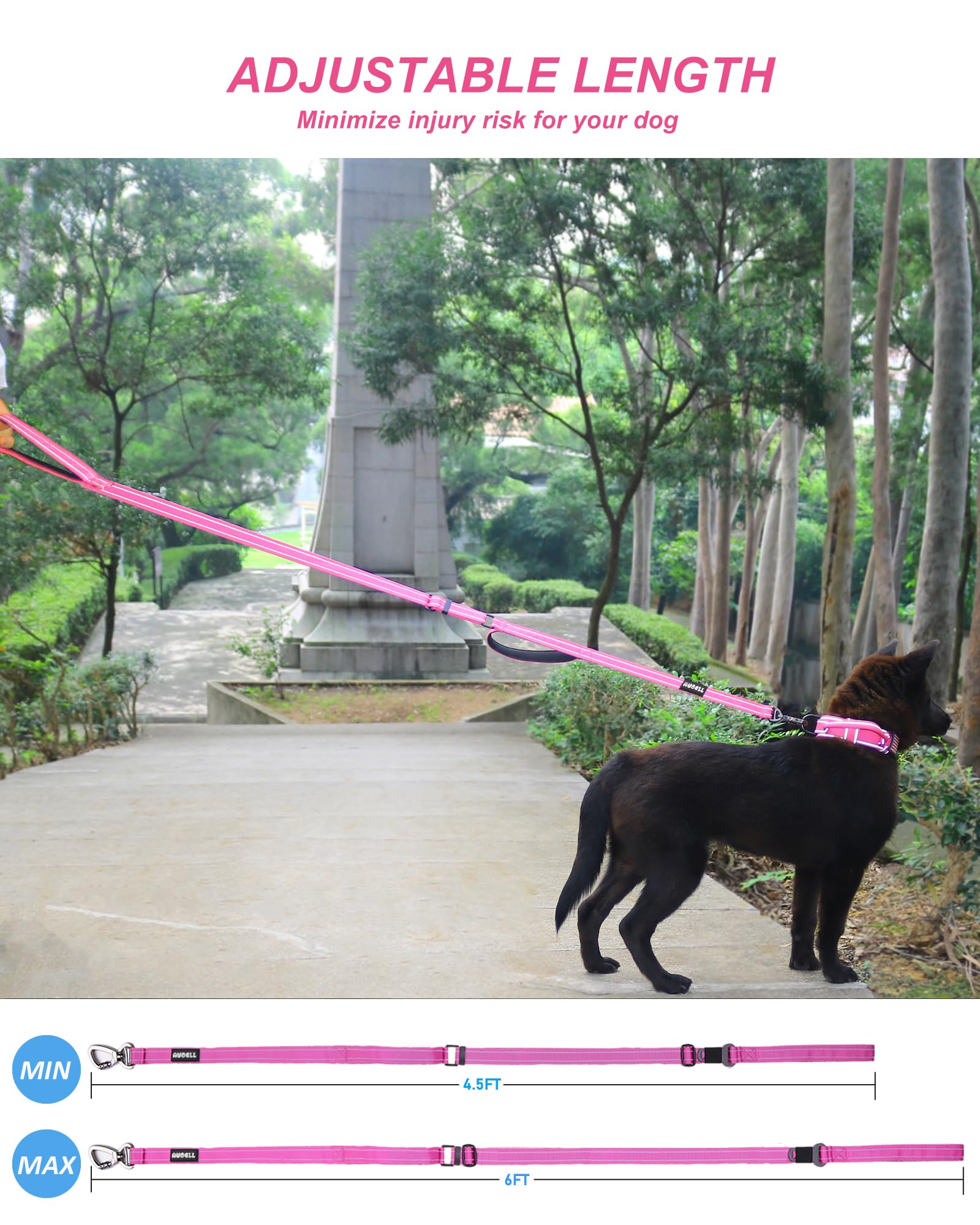 Aubell Double Handle Tactical Dog Leash Heavy Duty For Small And Medium Large Dogs,Reflective Adjustable Nylon Leash That Pull W