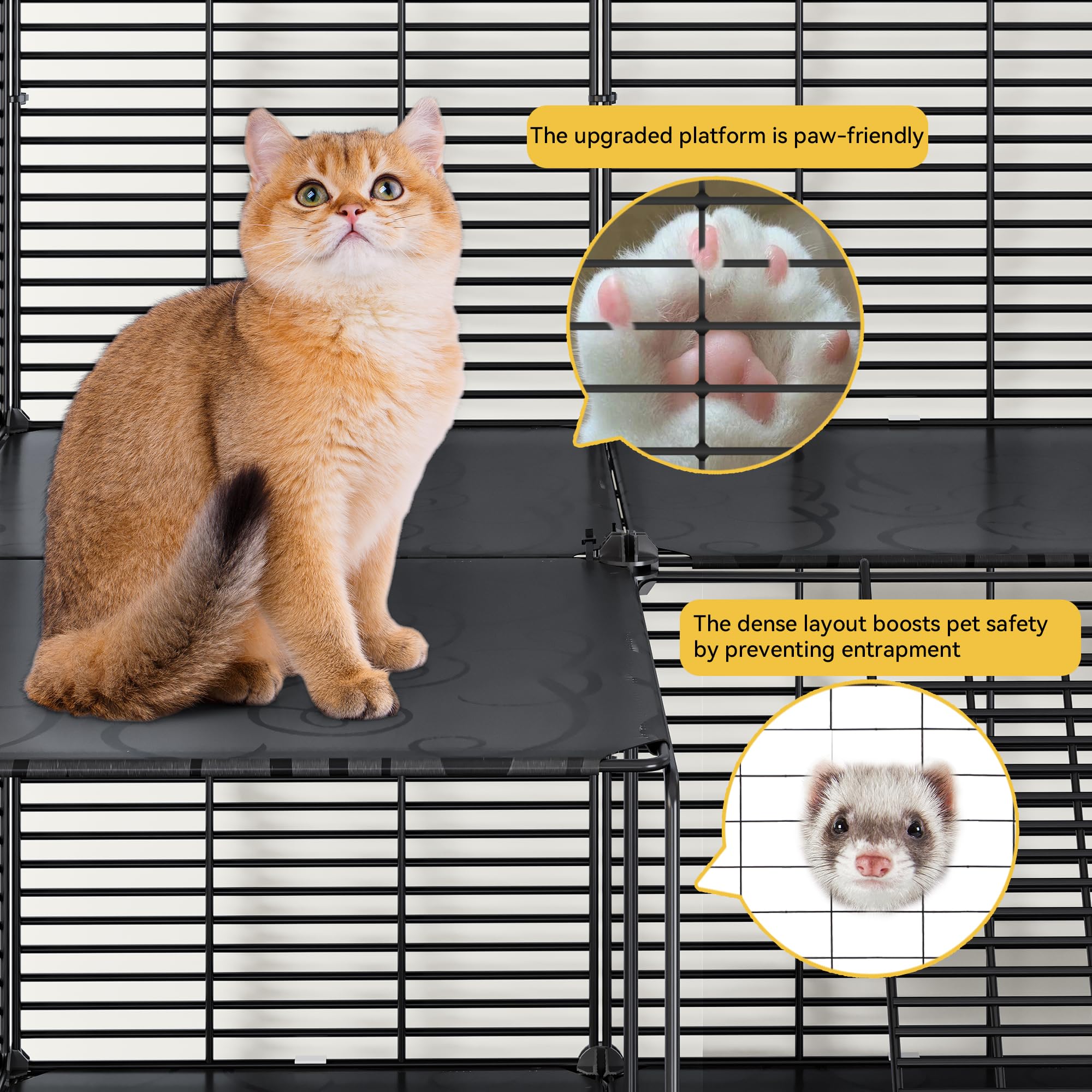 DWVO Large Indoor Metal Cat Cage: 4 Tier DIY Pet Playpen with Hammock for Puppy Rabbit Bunny Chinchilla Squirrel Ferret