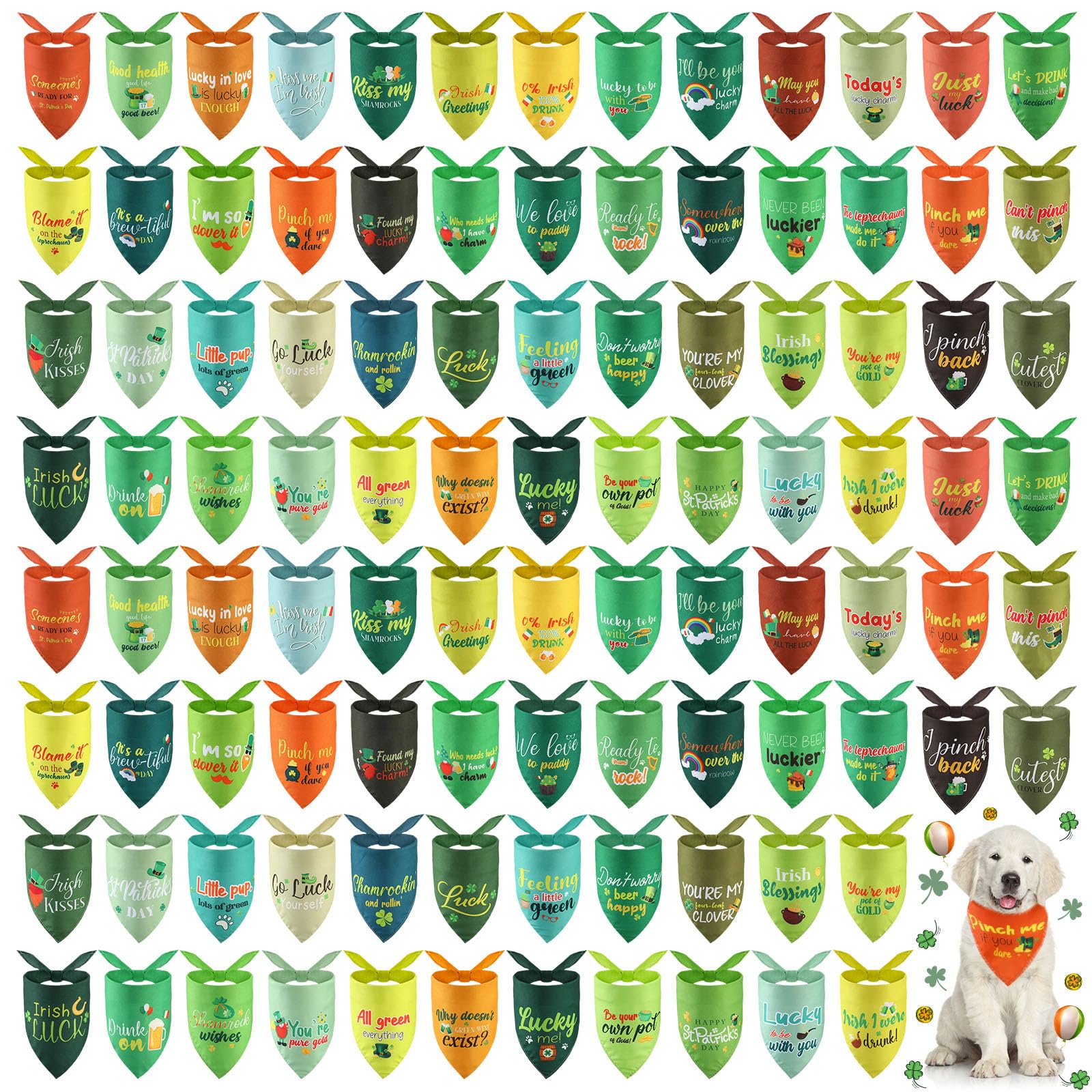 Clysee 100 Pcs St Patrick'S Day Dog Bandana Bulk With Sayings Pet Triangle Scarf Bibs Washable Puppy Kerchief Adjustable Groomin