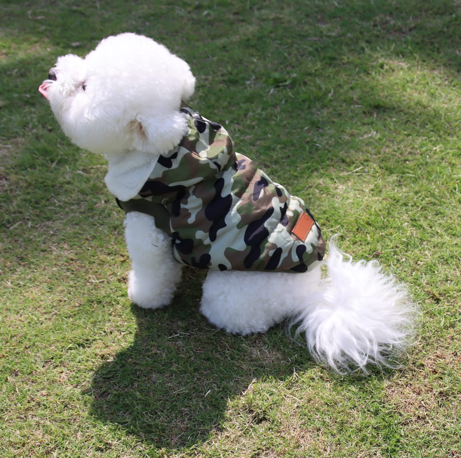 Vecomfy Fleece Lining Extra Warm Dog Hoodie In Winter,Small Dog Jacket Puppy Coats With Hooded,Green Camo Xs