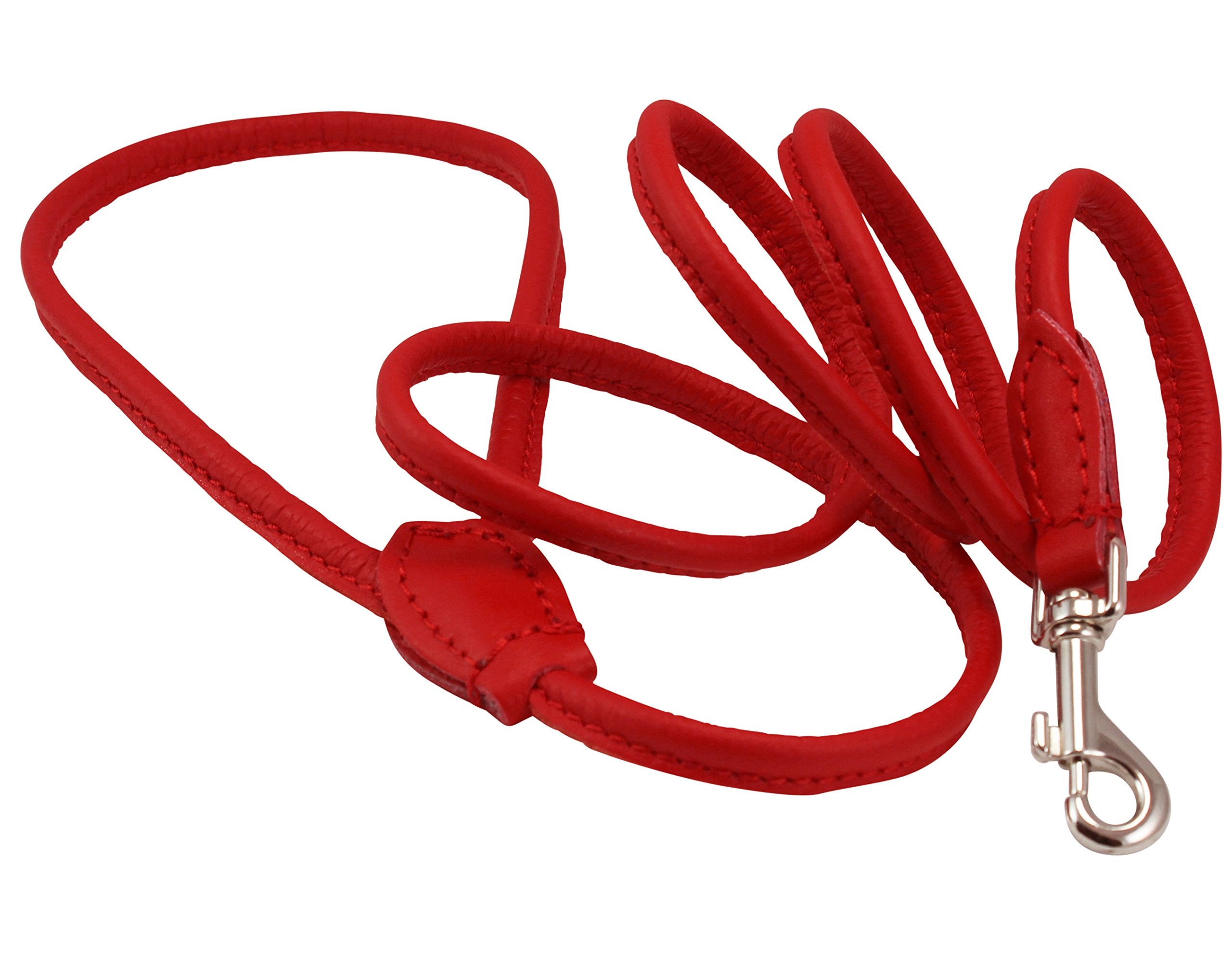 Dogs My Love 4Ft Long Round Genuine Rolled Leather Dog Leash Red (X-Small: 1/4' (6Mm))