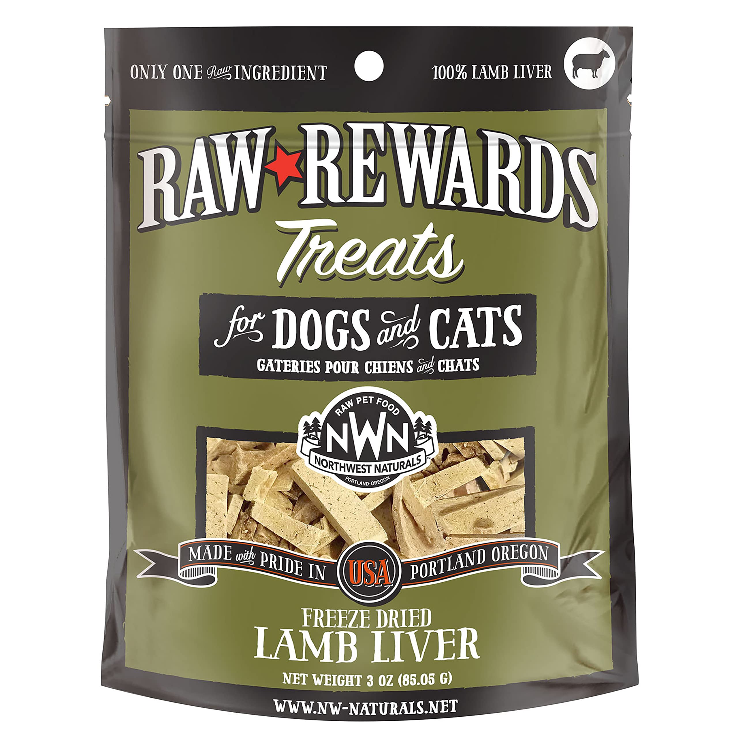Northwest Naturals Raw Rewards Freeze-Dried Lamb Liver Treats for Dogs and Cats - Bite-Sized Pieces - Healthy, 1 Ingredient, Hum