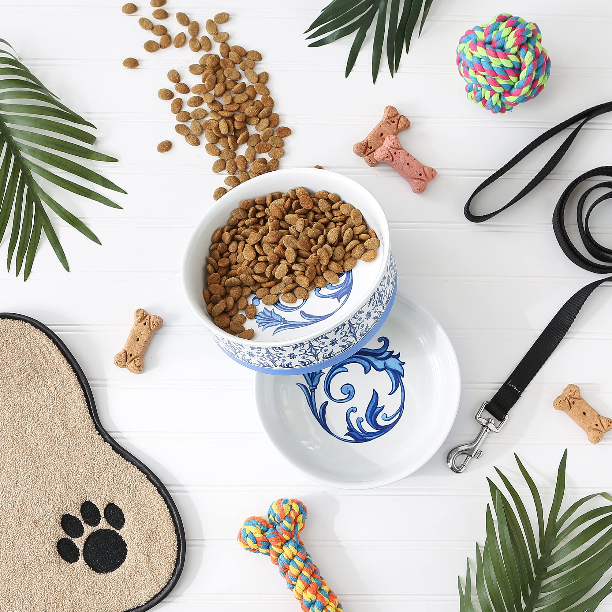 DII Pet Bowl Portuguese Tile Large 7.5Dx2.4H (Set of 2)