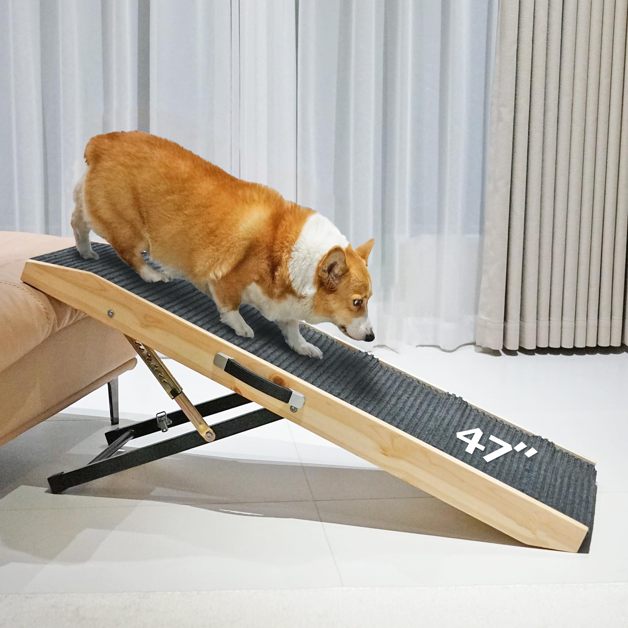 Petkaray Dog Ramp For Bed, Indoor Dog Step For Couch, Folding Portable Stairs For Small Medium Large Dogs, 47'' Long Adjustable 