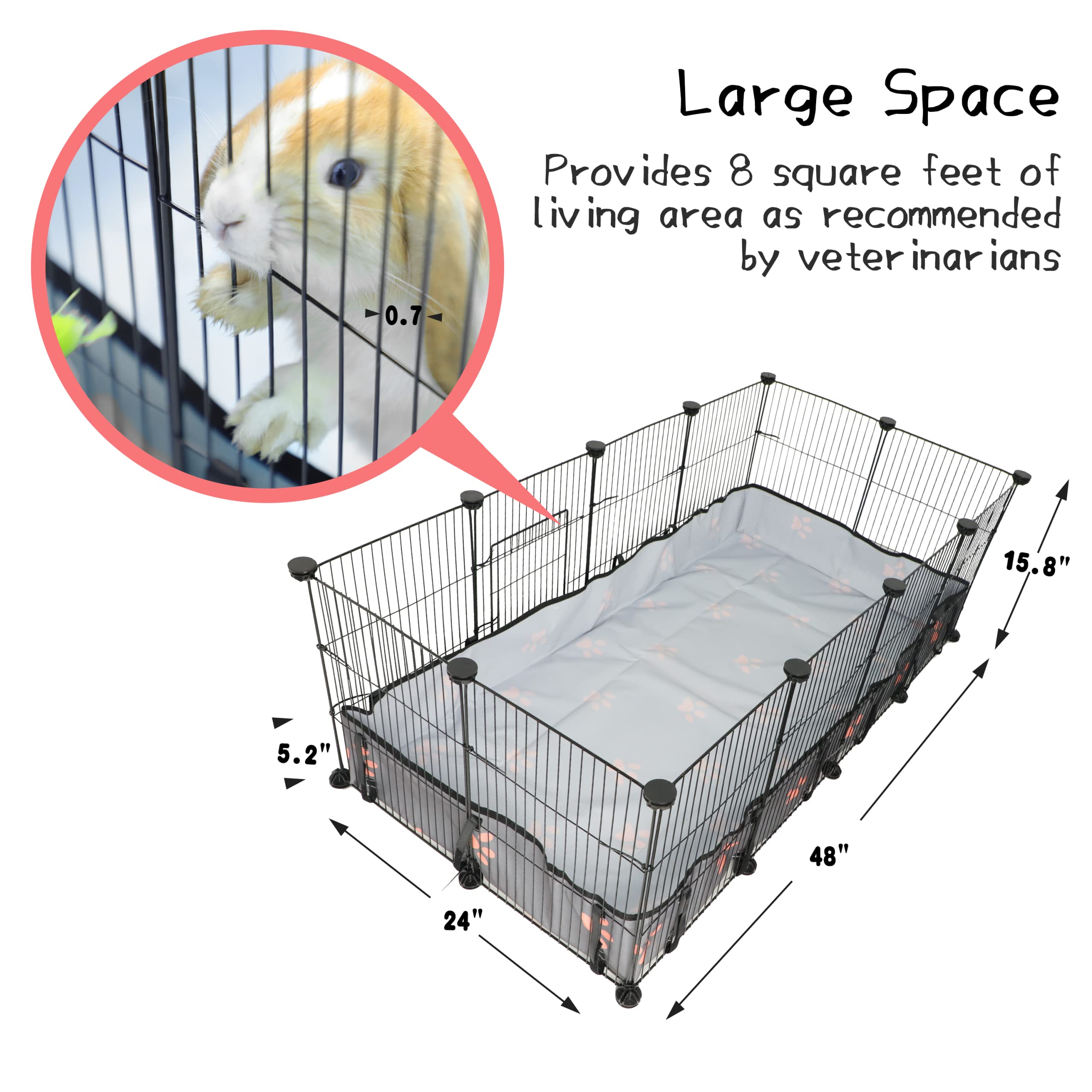 Chegron Guinea Pig Cages 8 Sq Ft Expandable C&C Cage Habitats For 2 Small Animal Pet Playpen Metal Grids Indoor Rabbit Fence Hed