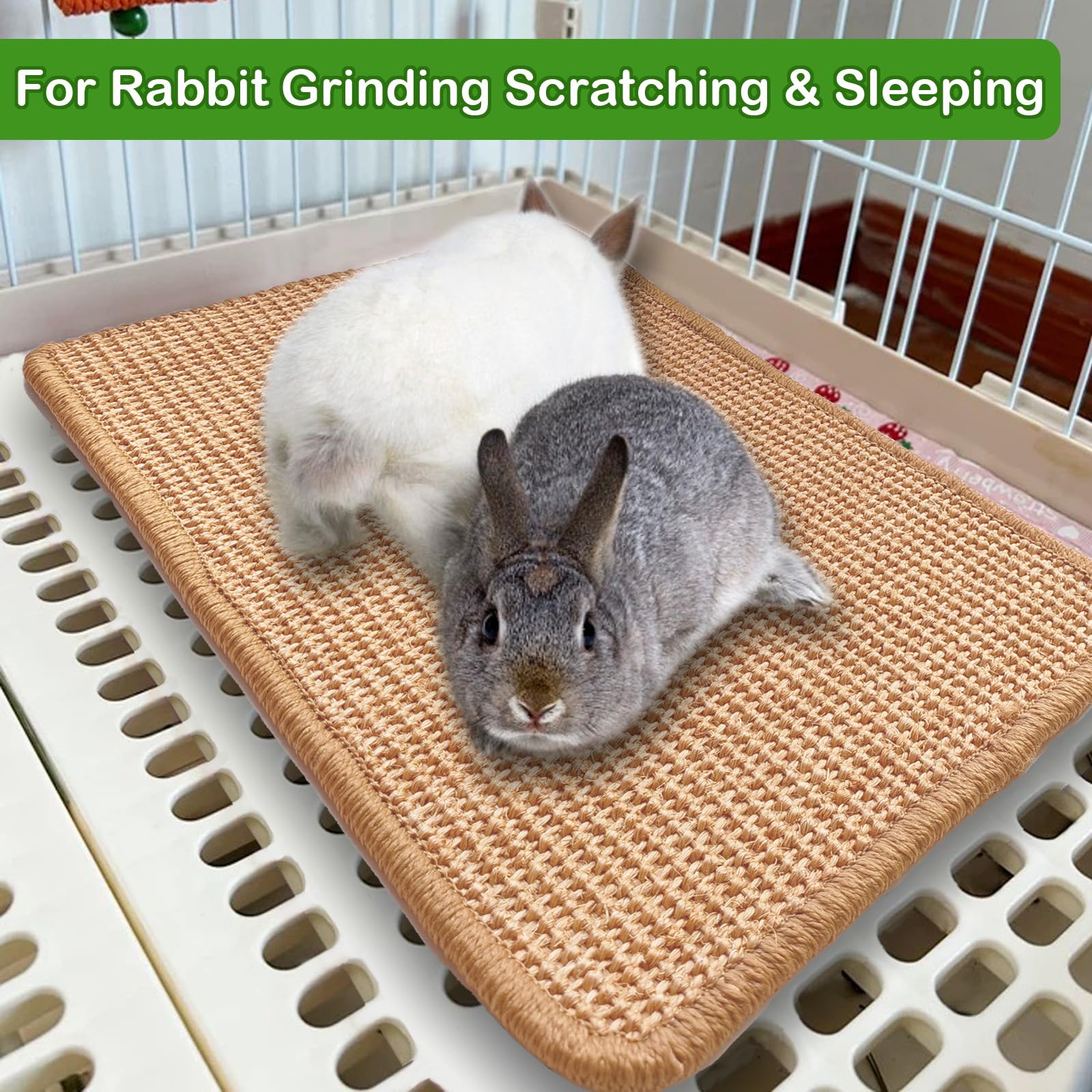 Mooydee Rabbit Scratching Pad, 16 x 12 Inch Natural Sisal Bunny Scratch Mat Scratcher Mats Claws and Teeth Care for Biting Sleep