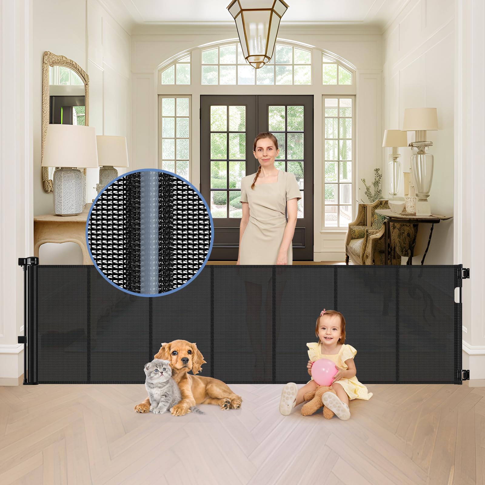 Reinforced 90 Inch Retractable Baby Gates Extra Wide Baby Gate With Reinforced Strips Retractable Dog Gate For The House Extra Wide Outdoor Retractable Gate Extra Long Baby Gate For Large Openings