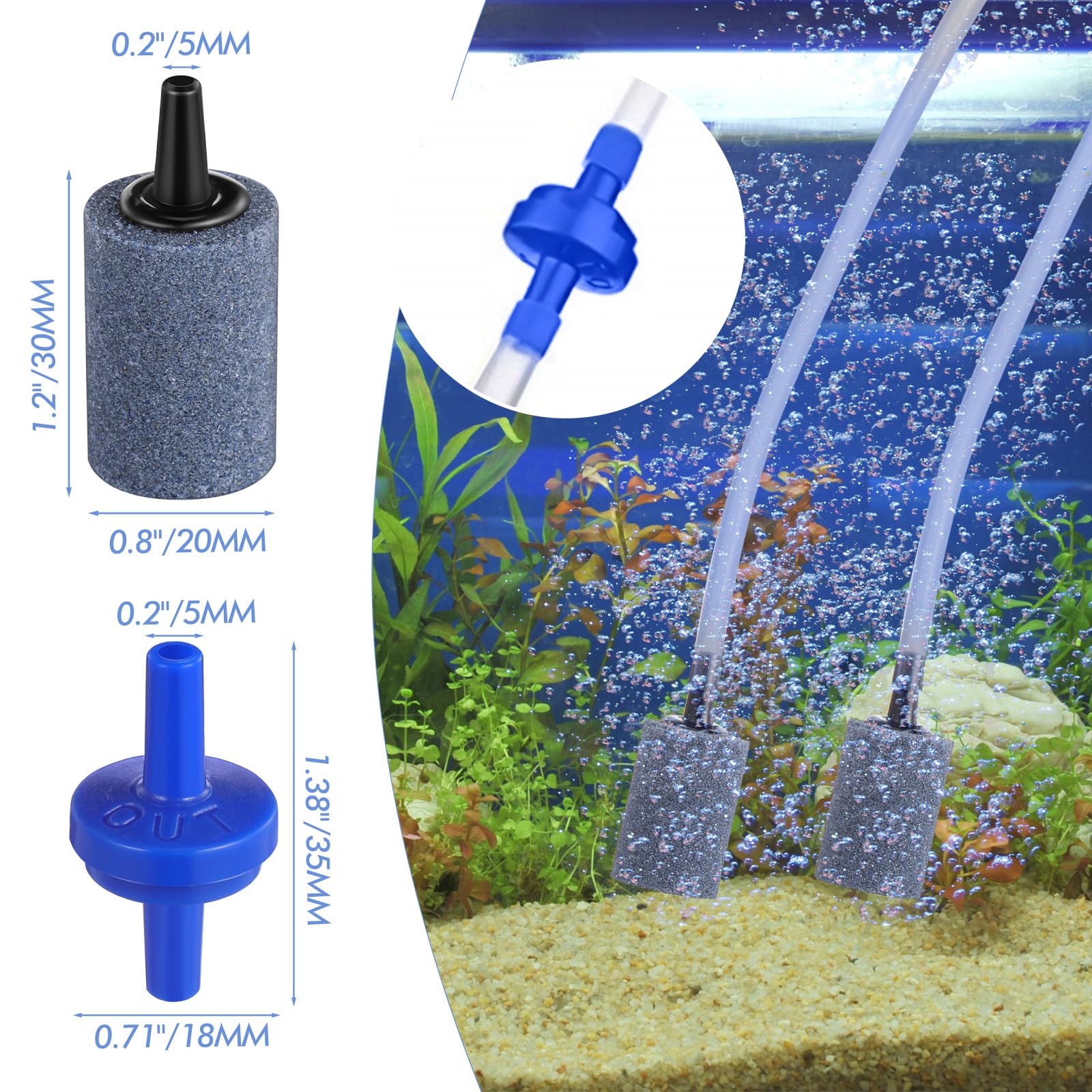 Shappy 6.5 Feet/20 Feet Aquarium Air Pump Accessories Standard 2' Aquarium Air Tubing For Fish Tank Contains Air Stones,Check Valves,Suction Cups,Straight Connectors,T-Connectors (12 Accessories)