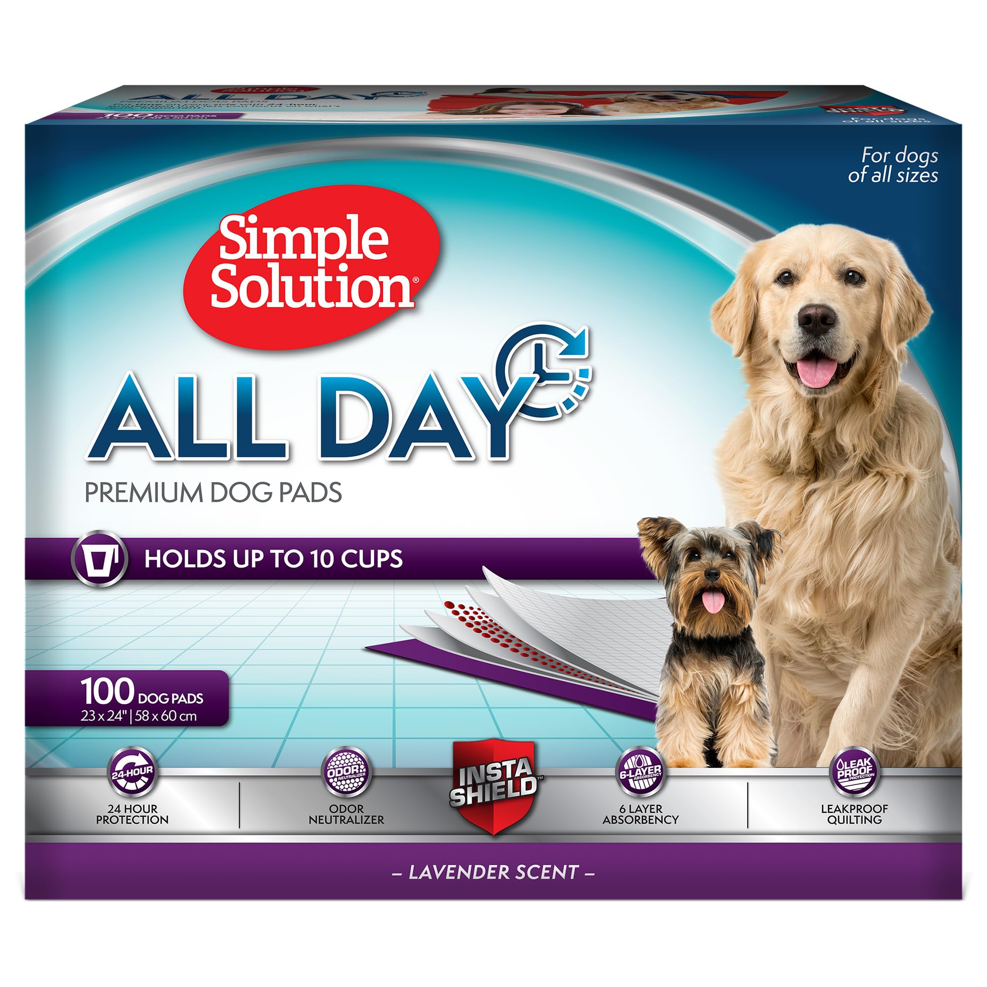Simple Solution 6-Layer All Day Premium Dog Pads | Lavender Scent | 23 X 24 100 Pads