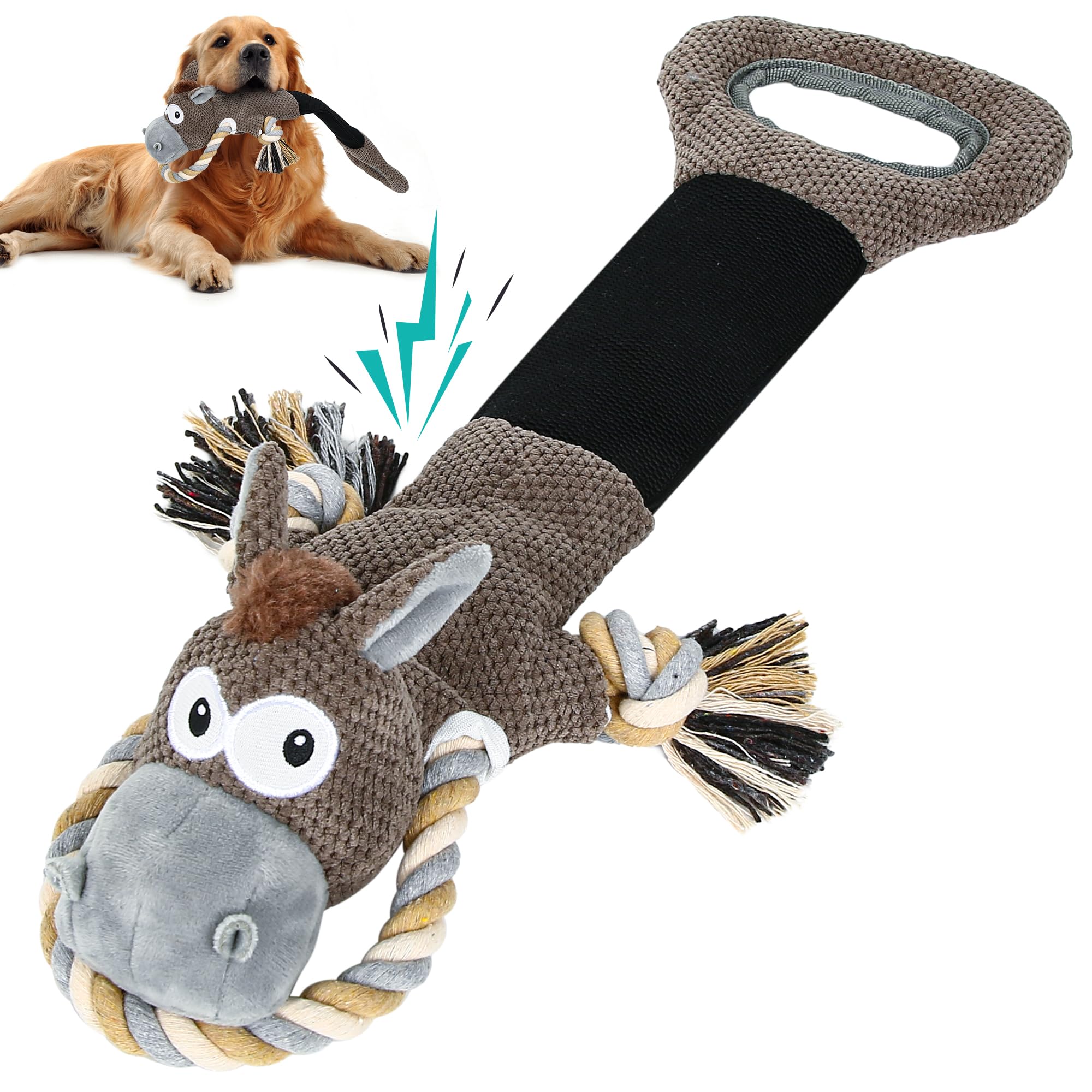 Iokheira Dog Squeaky Toy For Large Dog, Interactive Tug Of War Plush Toys With Cotton Material & Crinkle Paper Tough Durable Toy