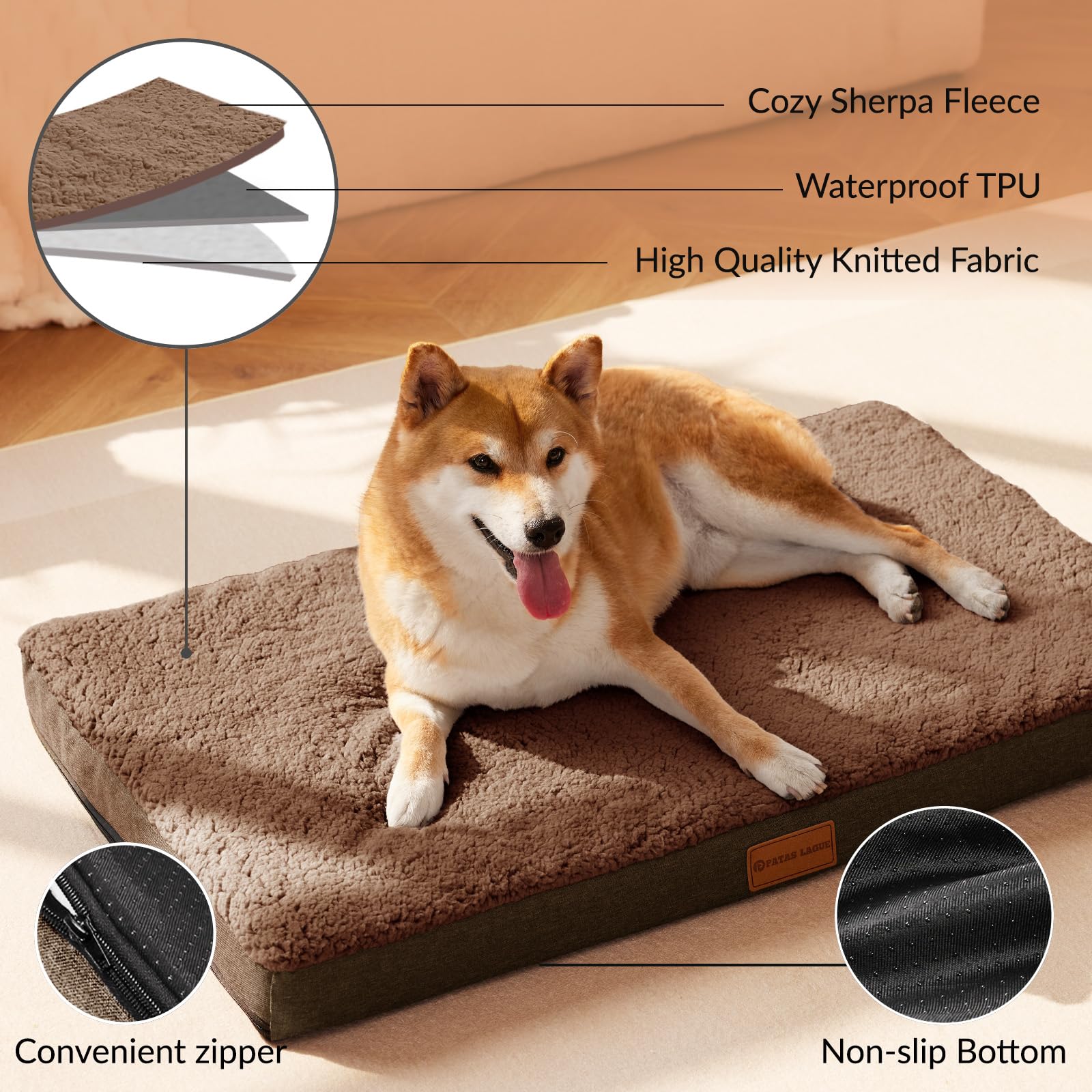 Patas Lague Orthopedic Jumbo Dog Bed For Extra Large Dogs 54''X36'', Soft Comfortable Waterproof Egg Crate Foam Dark Blue