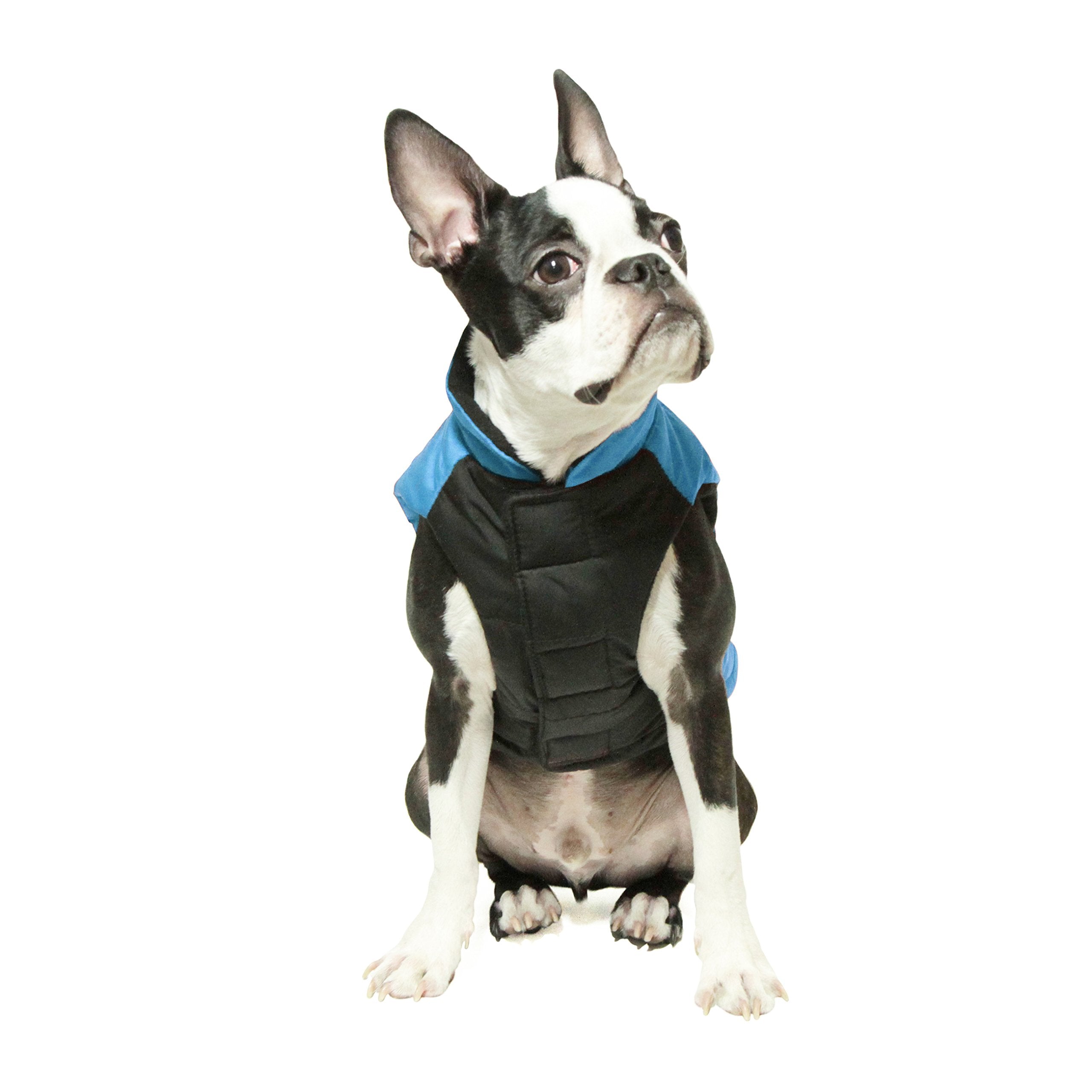 Gooby - Wind Parka, Fleece Lined Small Dog Jacket Coat Sweater with Water Resistant Shell and Leash Ring, Blue, Small