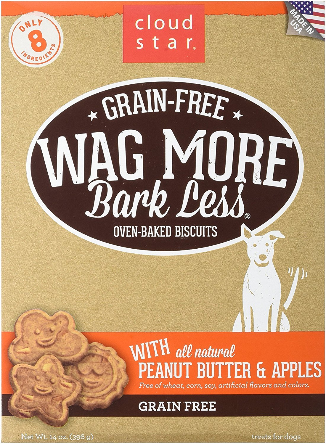 Cloud Star Wag More Bark Less Crunchy Grain Free Dog Treats, Peanut Butter & Apples, 14 Oz. Box