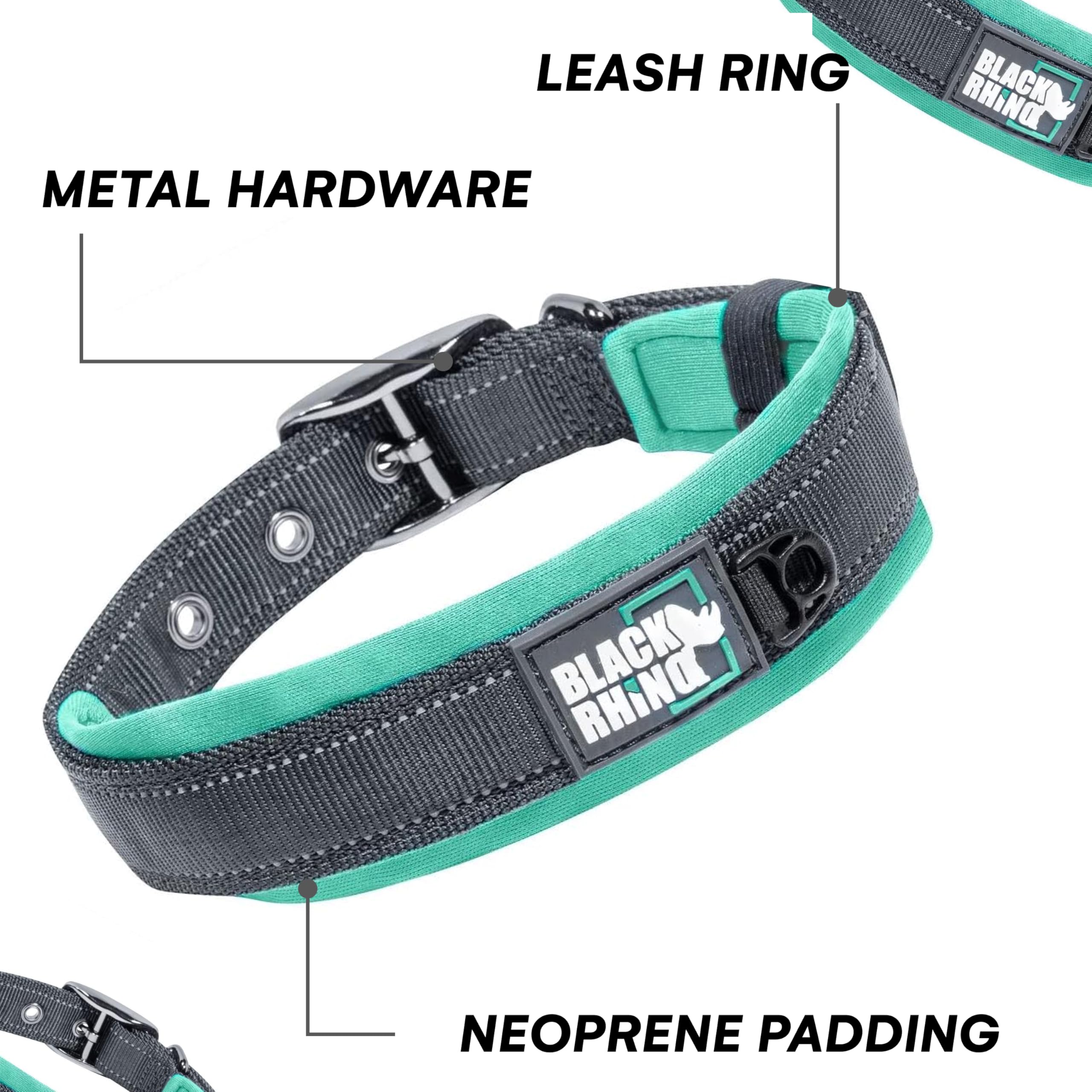 Black Rhino Comfort Collar - Ultra Soft Neoprene Padded Dog Collar for Large Dogs, Heavy Duty, Adjustable, Reflective, Weatherproof, Blue/Grey