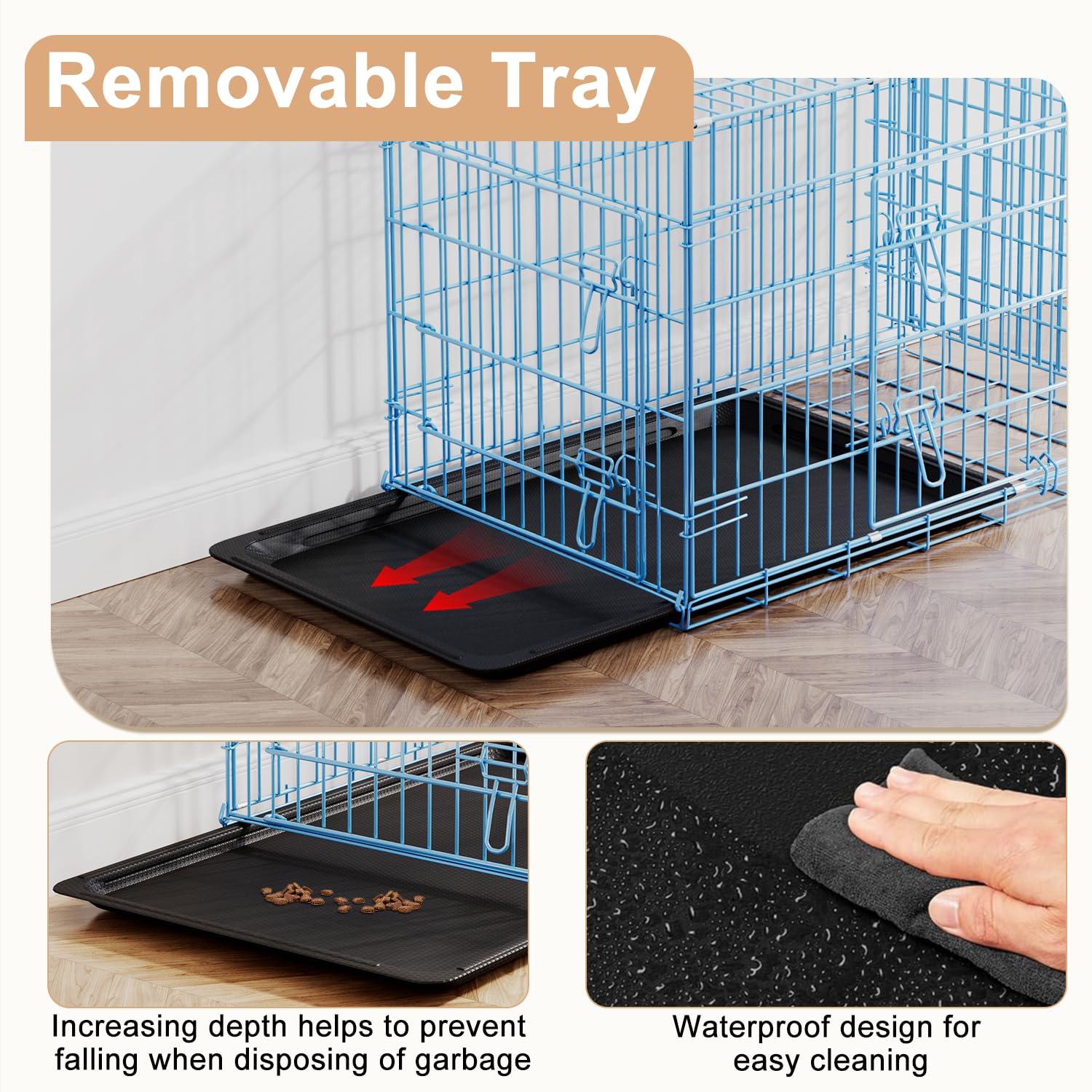 FDW Dog Crate 36inch Dog Cage Foldable Metal Kennel with Leakproof Tray Foldable Design Indoor Outdoor Use for Medium Dogs,Blue