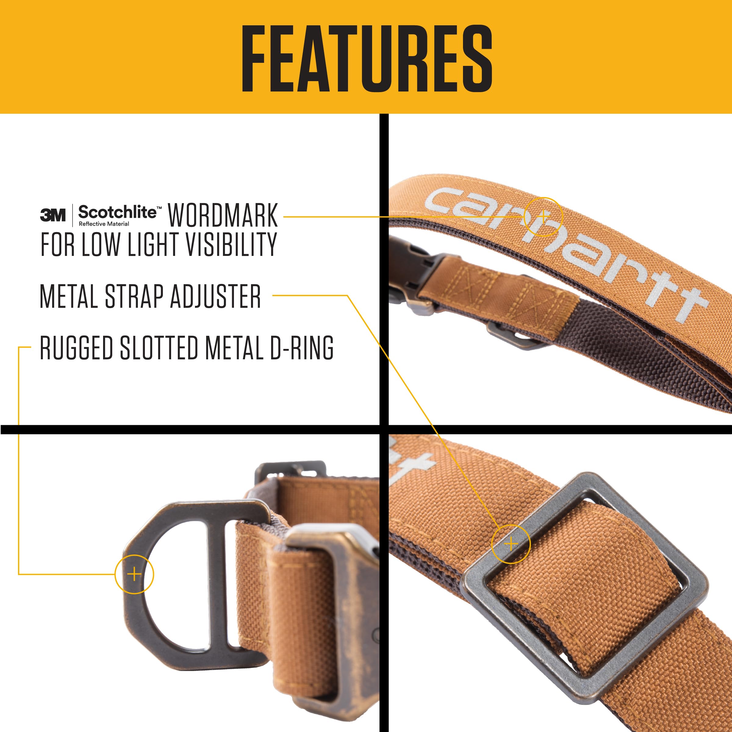 Carhartt Dog Collar - Fully Adjustable, Durable Nylon, Hunter Orange, Large, Reflective Wordmark