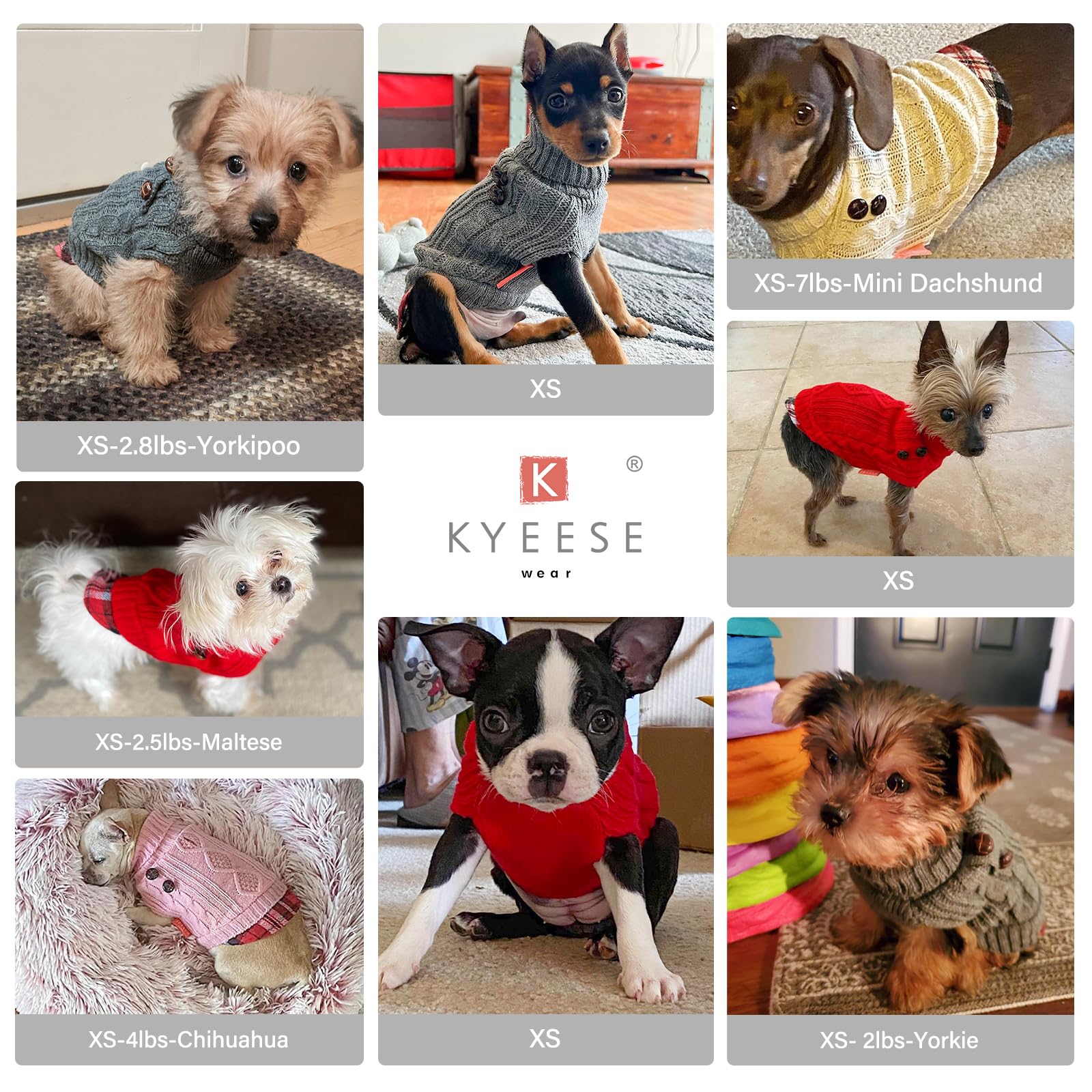 Kyeese Small Dog Sweaters With Leash Hole Doggie Beige Dog Turtleneck Pullover Knitwear Warm Pet Sweater