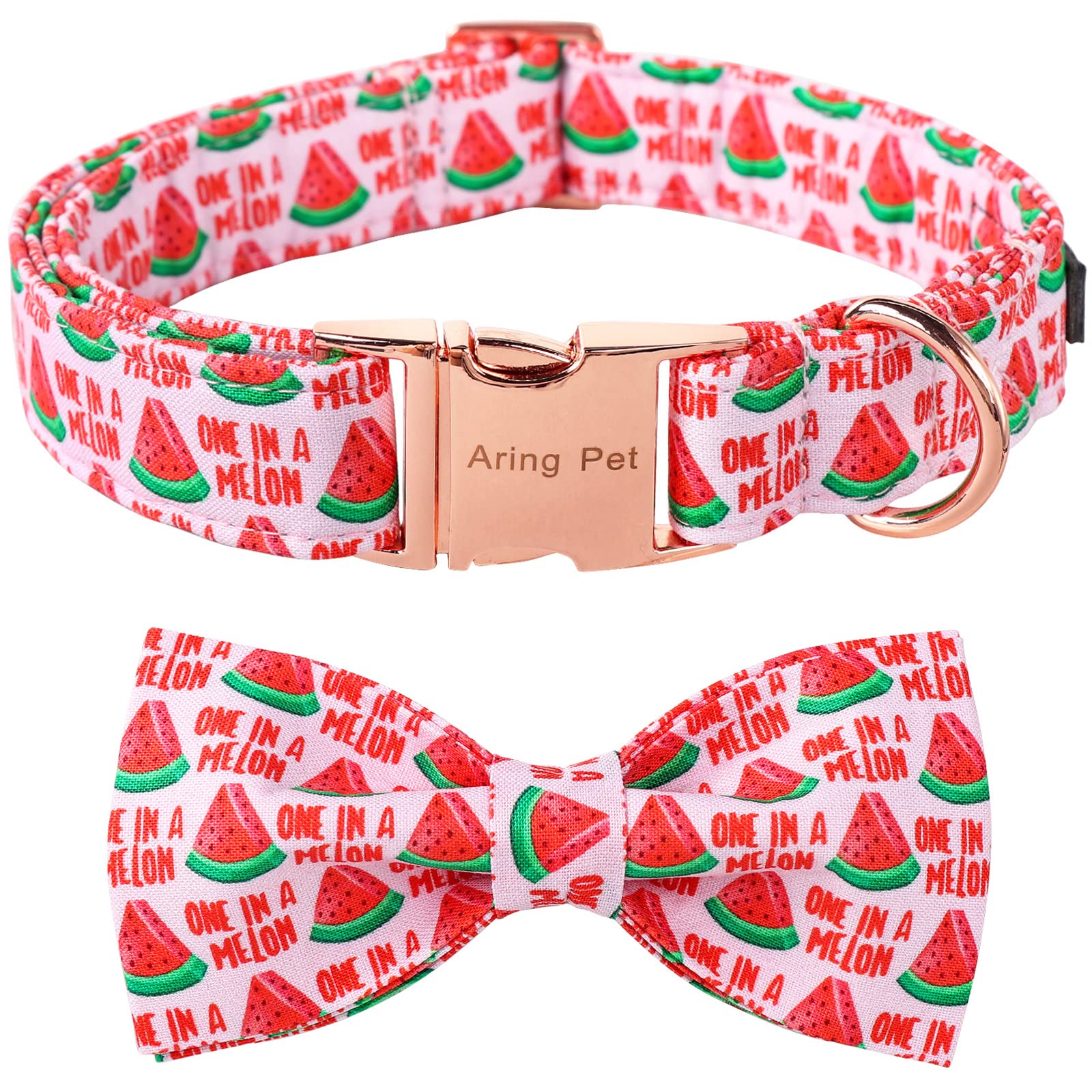 ARING PET Summer Dog Collar-Pink Watermelon Dog Collar with Bow, Adjustable Cotton Bowtie Dog Collar Pet Collars with Metal Buck