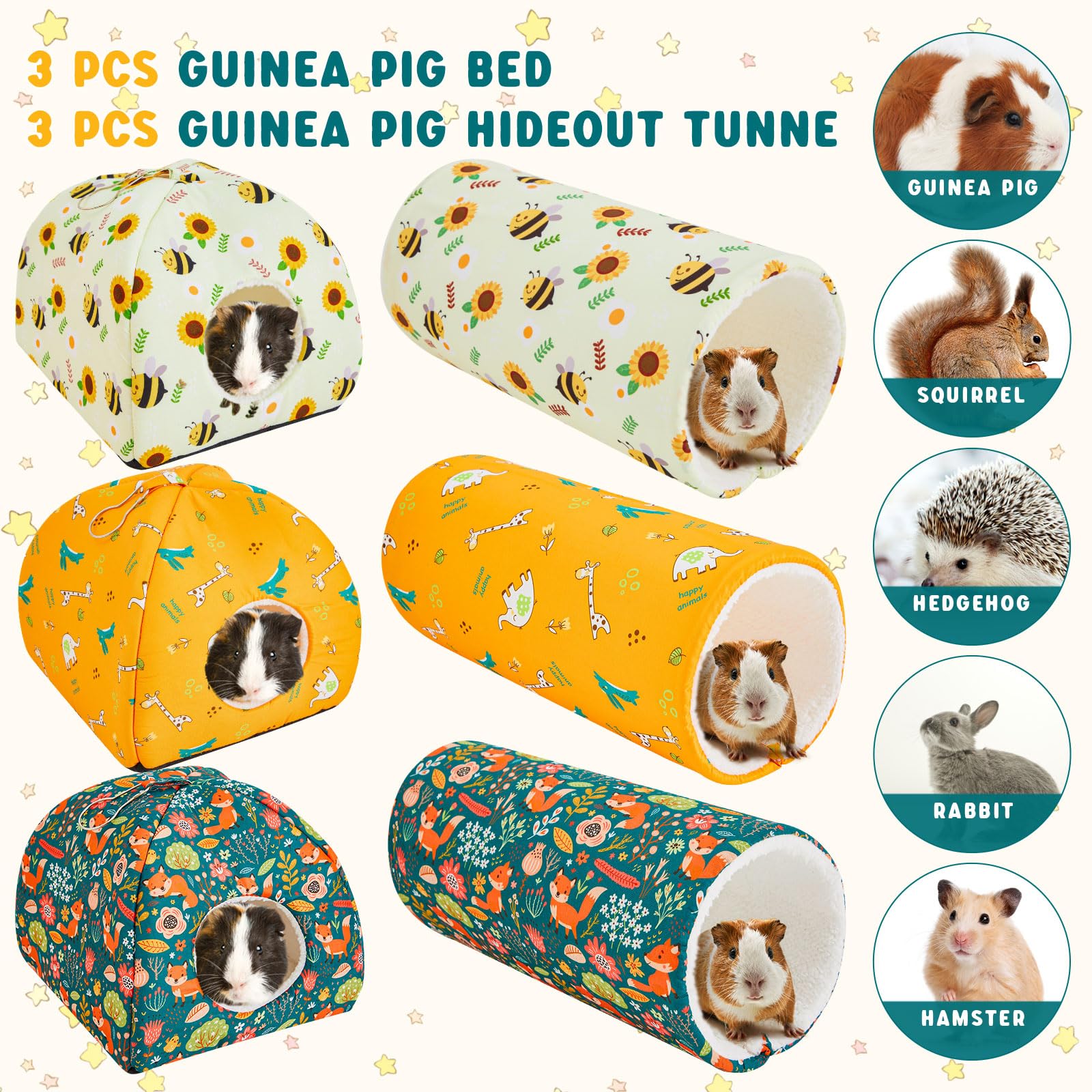 6 Pieces Guinea Pig Hideout Set Soft Bunny Bed And Tunnel Washable Sugar Glider Toy Chinchilla House Bed Accessories For Hamster