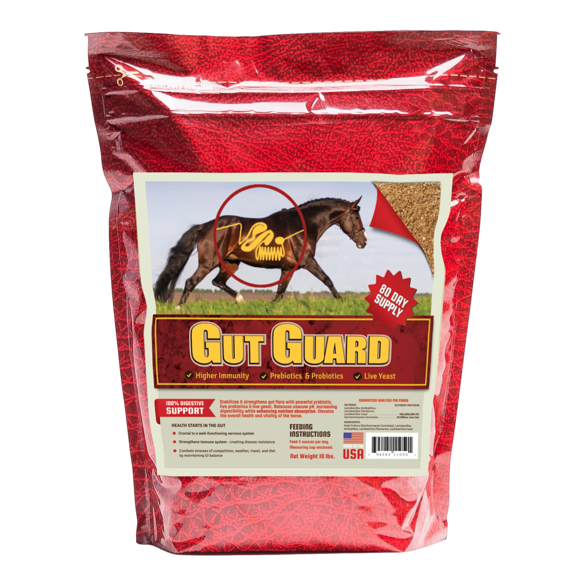 Equine Gut Guard 10 lb, Probiotic and Prebiotic Horse Supplement for Gut Health