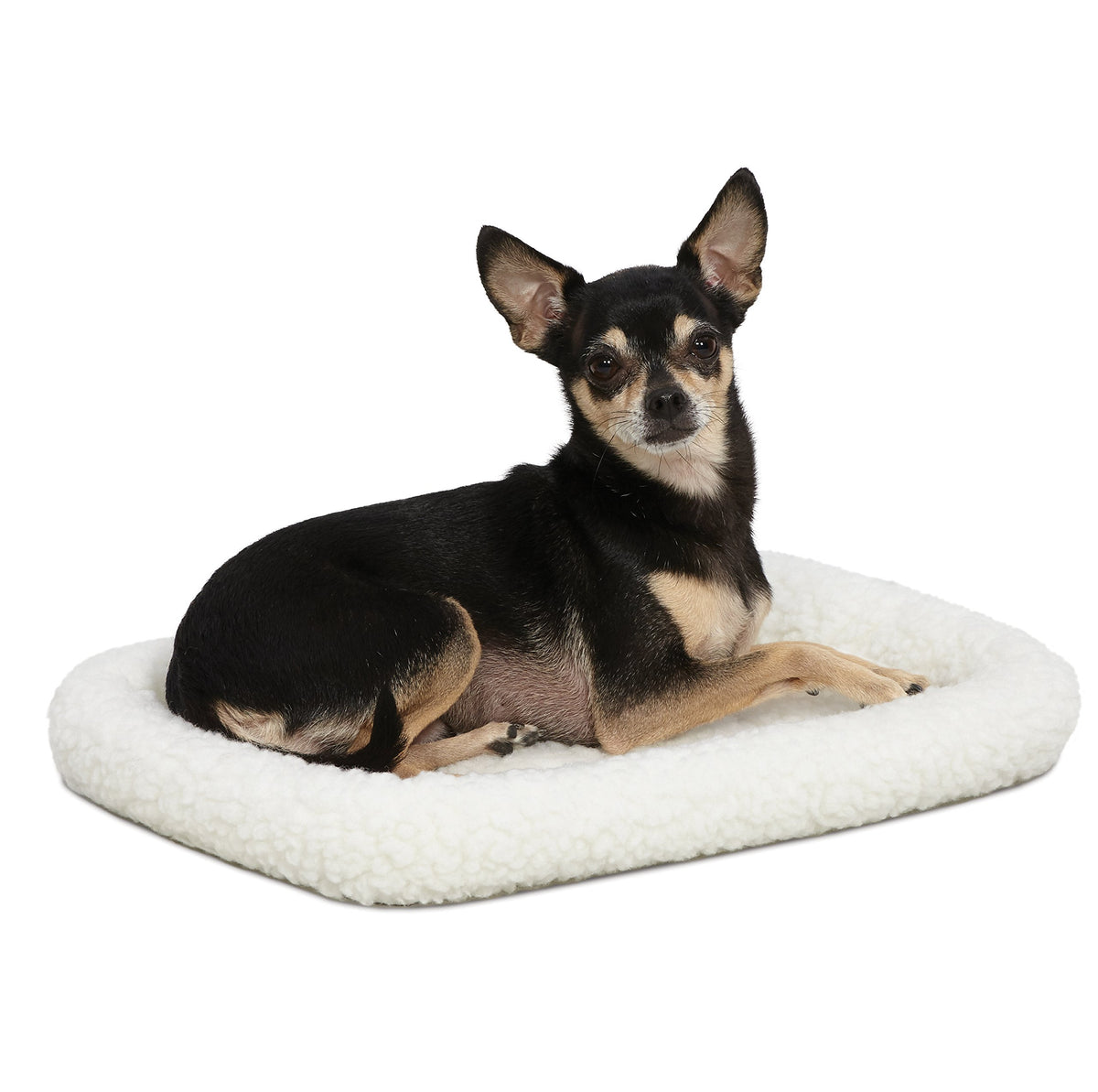 Midwest Homes For Pets Dog Bed 18L-Inch White Fleece Dog Bed Or Cat Bed W/ Comfortable Bolster | Ideal For 'Toy' Dog Breeds & Fits An 18-Inch Dog Crate | Easy Maintenance Machine Wash & Dry