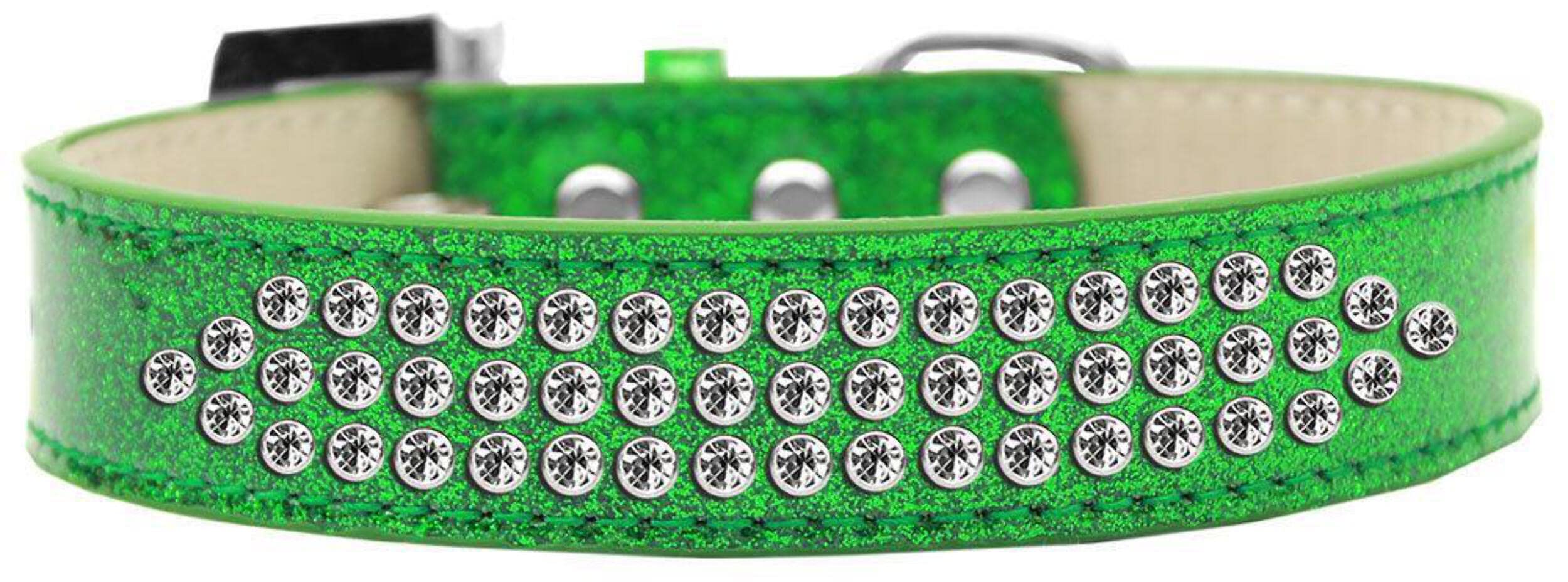 Mirage Pet Products Three Row Clear Crystal Ice Cream Dog Collar, Size 12, Silver