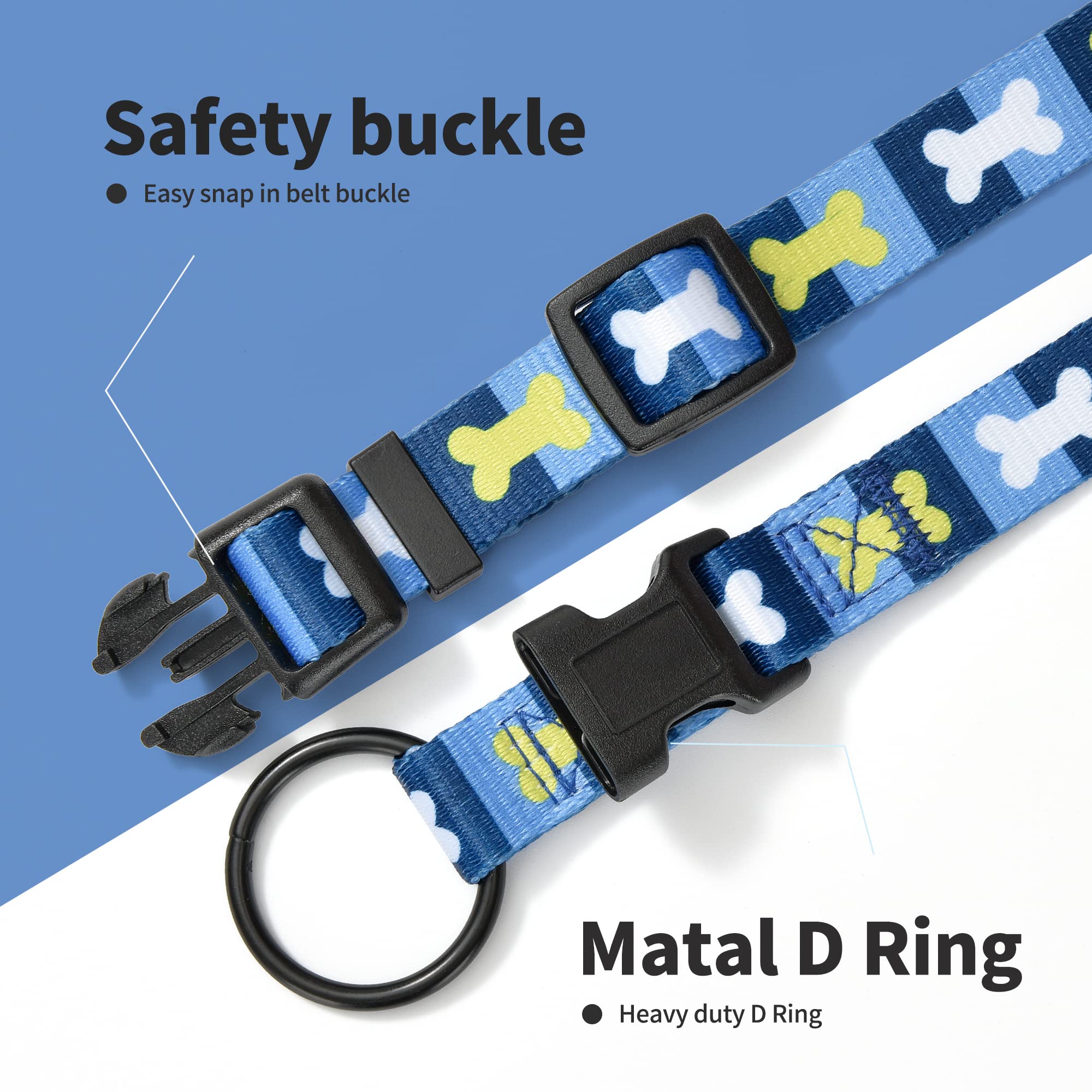 Mile High Life Dog Collar | Nylon Puppy Collars W Cute Patterns | Lightweight Girl Dog Collar | Boy Dog Collar For Small/Medium/Large Dogs (Blue Bone, Medium)