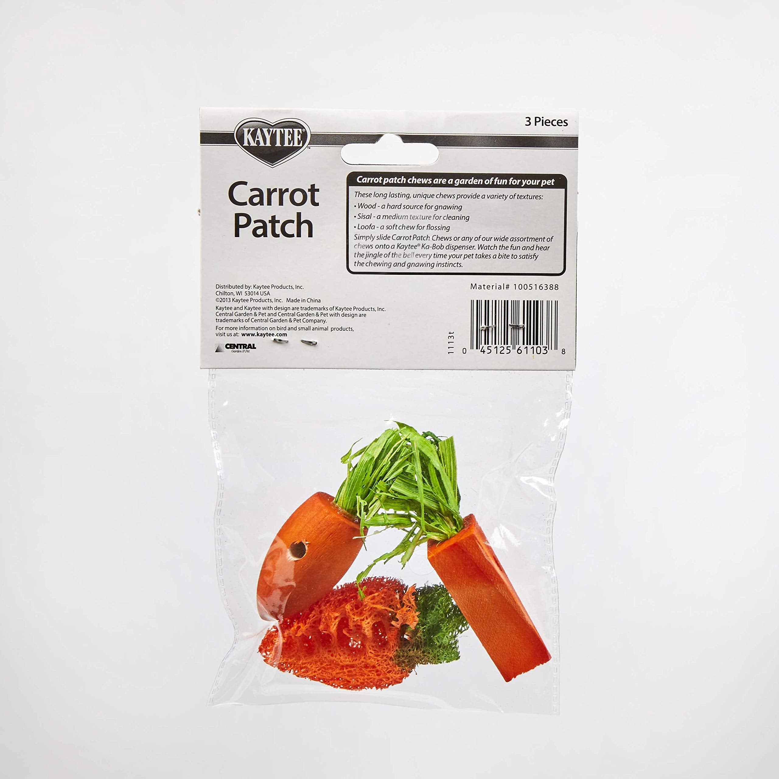 Kaytee Chew Toy Carrot Patch For Rabbits, Guinea Pigs And Chinchillas, 3 Count