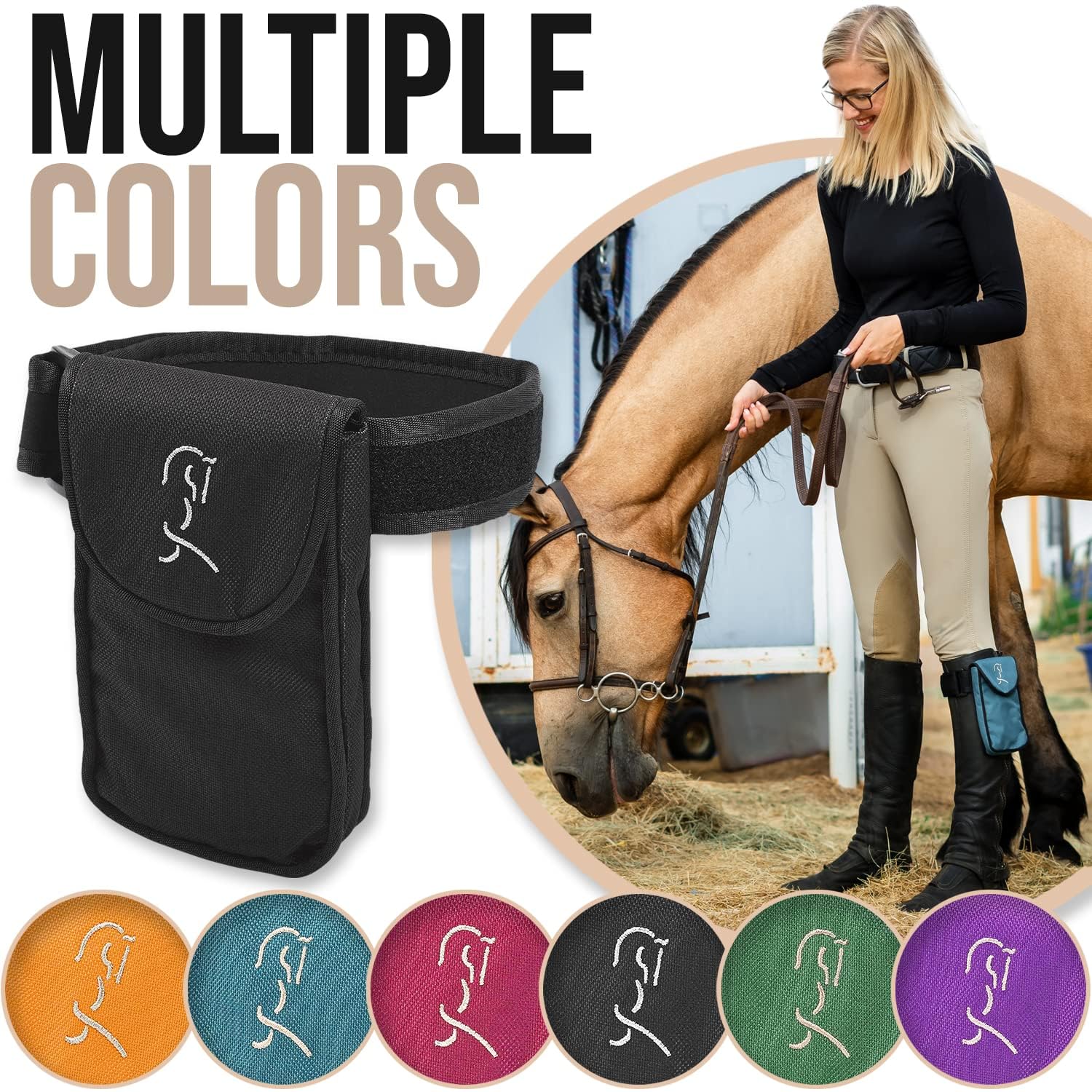 Woofhoof Equestrian Cell Phone Holder, XL Black On The Calf/Leg Band Holster - Perfect Horse Accessories, Universal Fit, Padded