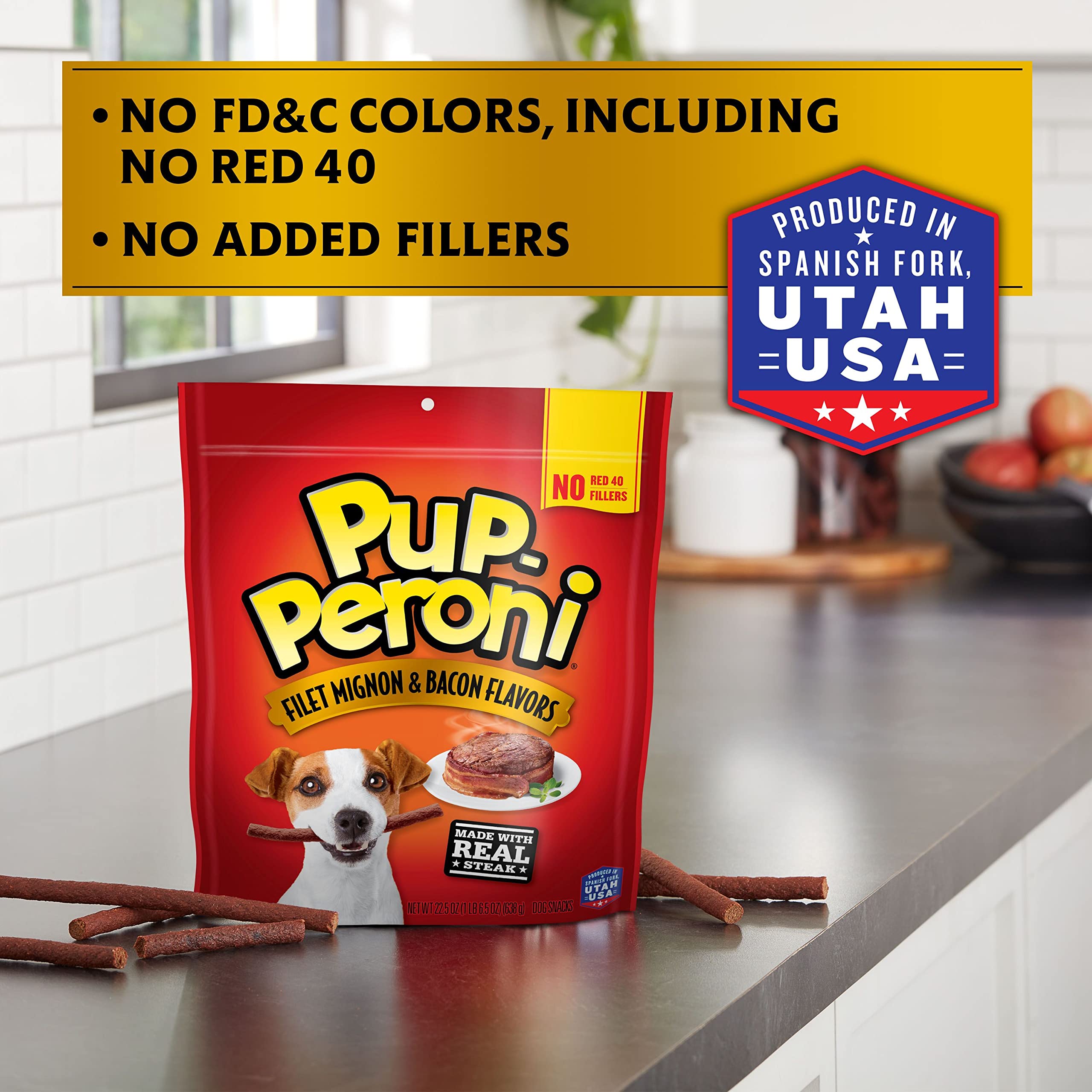 Pup-Peroni Dog Treats, Filet Mignon & Bacon Flavors, 22.5 Ounce, Made with Real Steak
