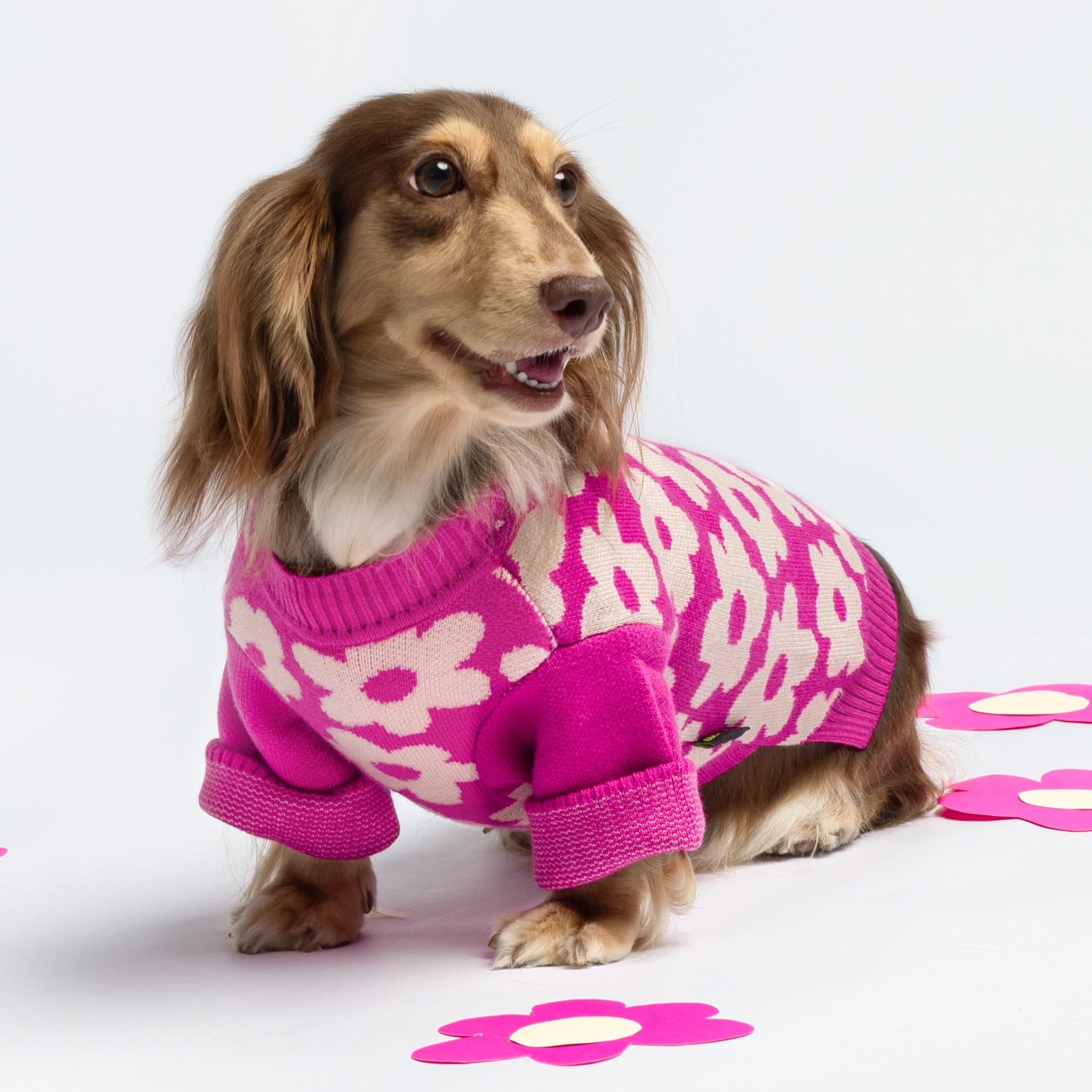 Fitwarm Floral Dog Sweater - Thermal Dog Sweatshirt, Winter Clothes - Hot Pink, White, Xxl