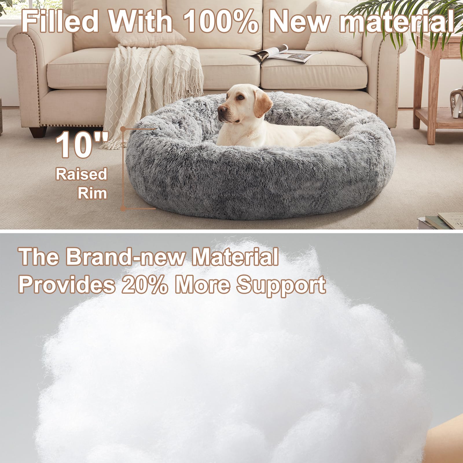 BedStill 45 inches Donut Dog Bed for Extra Large Dogs,Calming Fluffy Round Jumbo Pet Bed with Removable & Washable Cover, Fits u