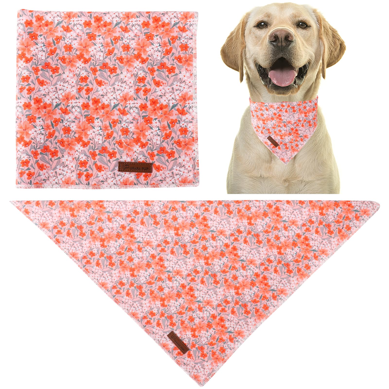 Summer Dog Bandana, Up Urara Pup Orange Bandana For Small Large Dogs, Cotton Handkerchief Cute Flower Puppy Triangle Bid Scarf F
