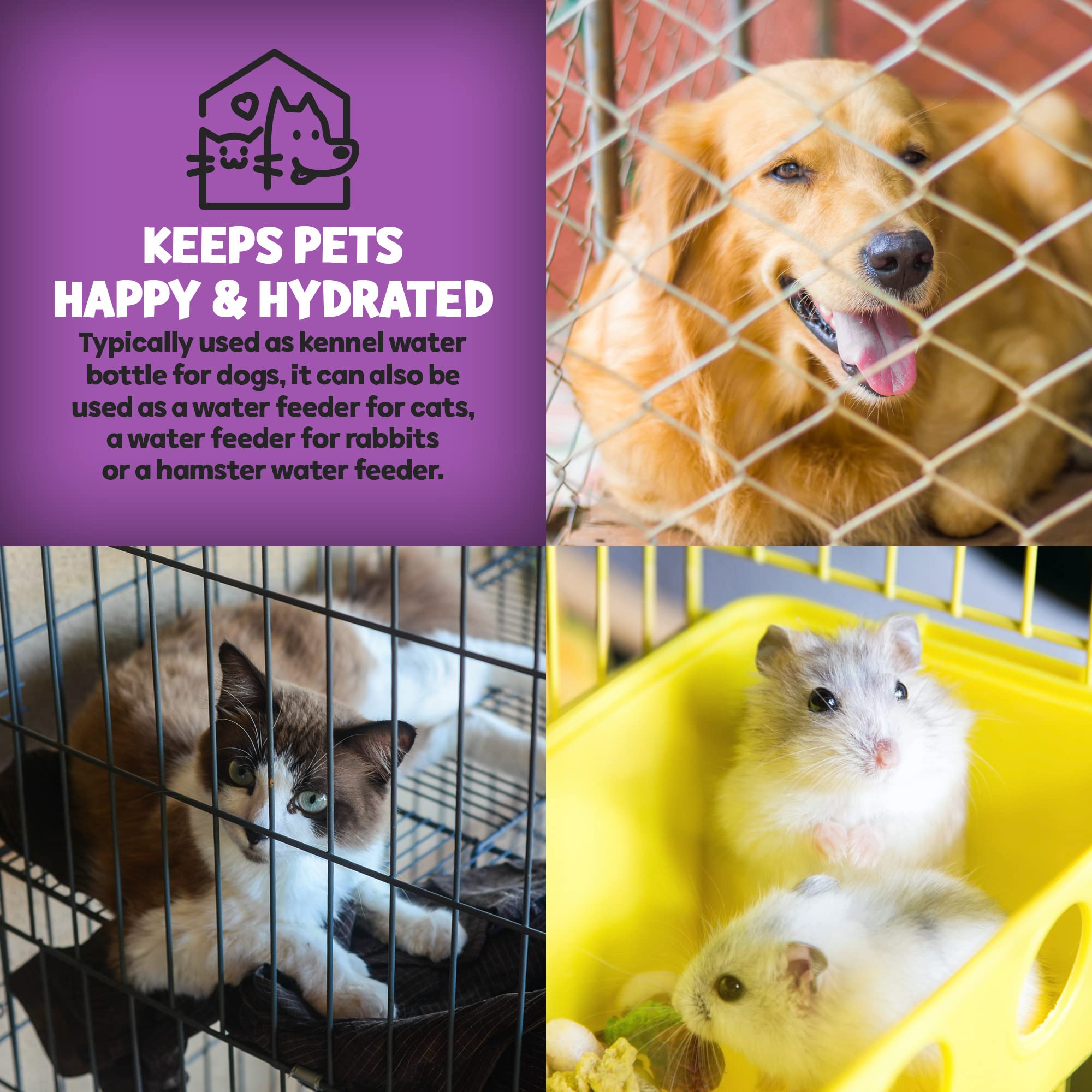 Poodle Pet Water Feeder Bottle Container Dispenser For Cage Or Kennel – Gravity Hydration Fountain With Spigot Spout For Dogs, Cats, Hamsters, Rabbits & Other Small Animals … (Crate Water Bottle)