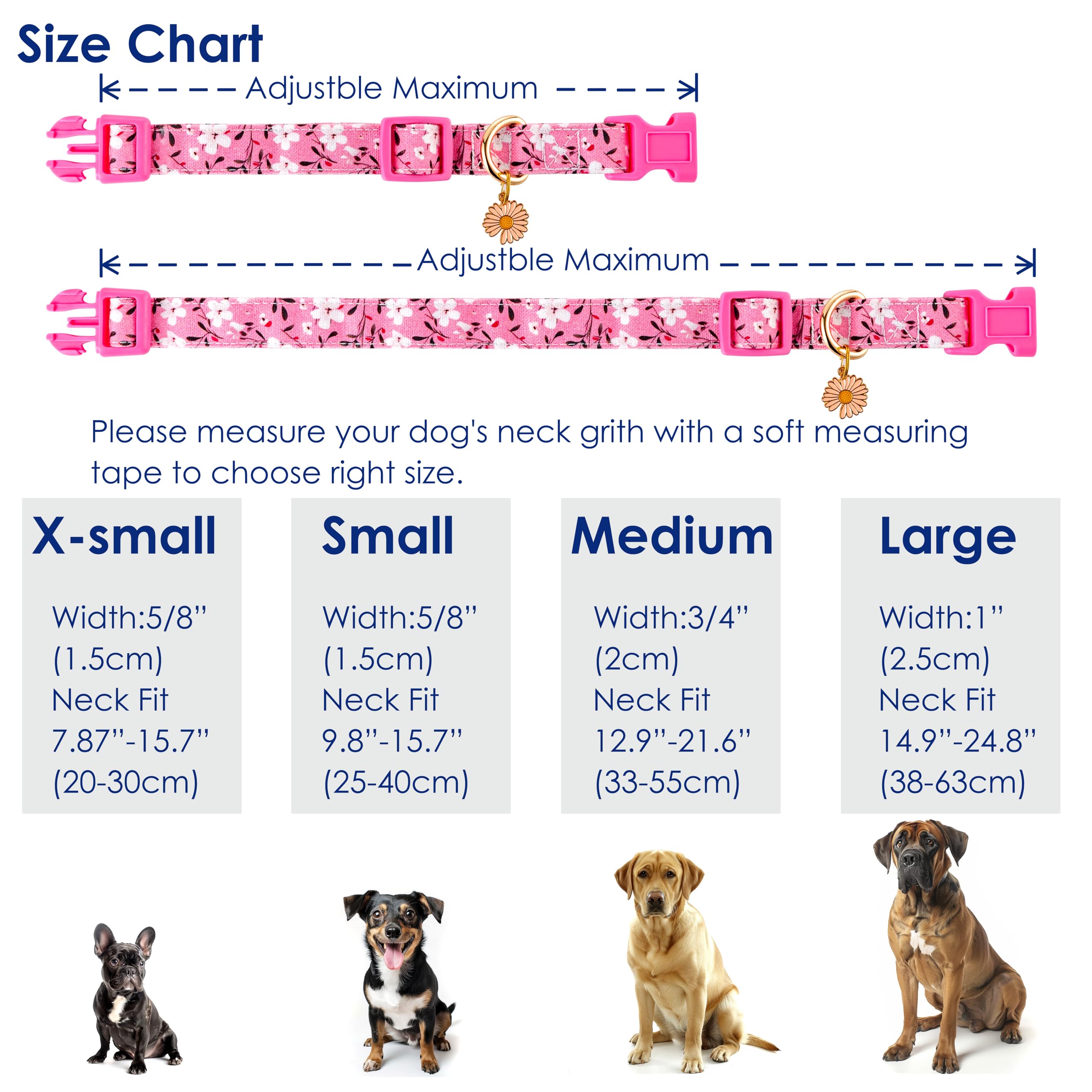 Raisingwell Cotton Dogs Collar Pink Flower Patterns For Boys And Girls Cute Dog Collars Summer Fall Gift Adjustable For Small To