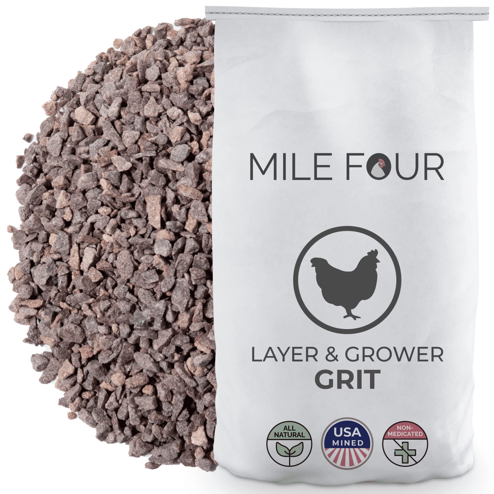 Mile Four Chicken Grit for Layer & Grower Chickens Age 8-20+ Weeks - 100% Natural Mineral Chicken Grit Quartzite, Poultry Grit,