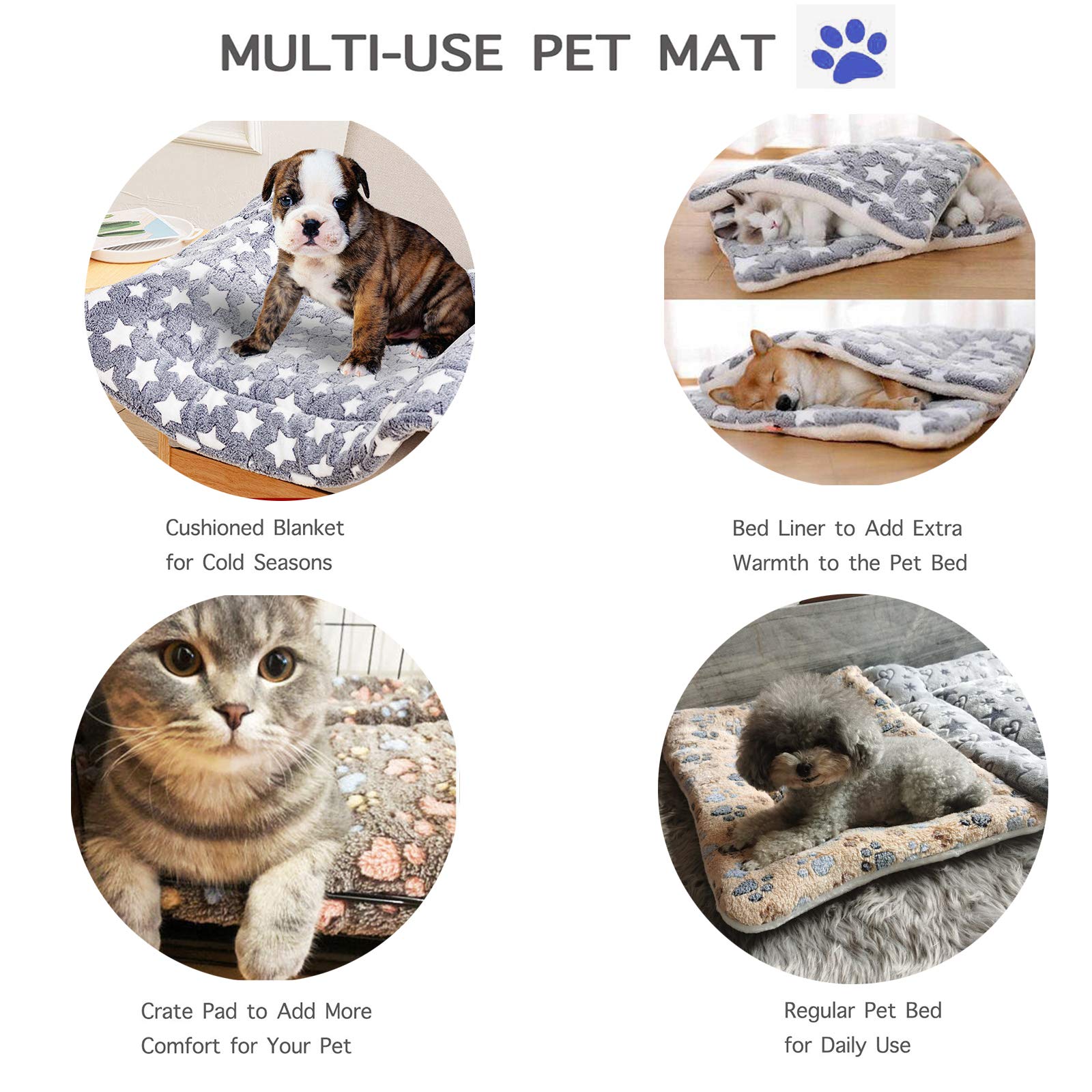 Homereign 2 Pcs Pet Bed Mats. Ultra Soft Pet (Dog/Cat) Bed With Cute Prints. Reversible Faux Lambswool Kennel Pad For Medium Small Dogs And Cats. Machine Washable Pet Bed.