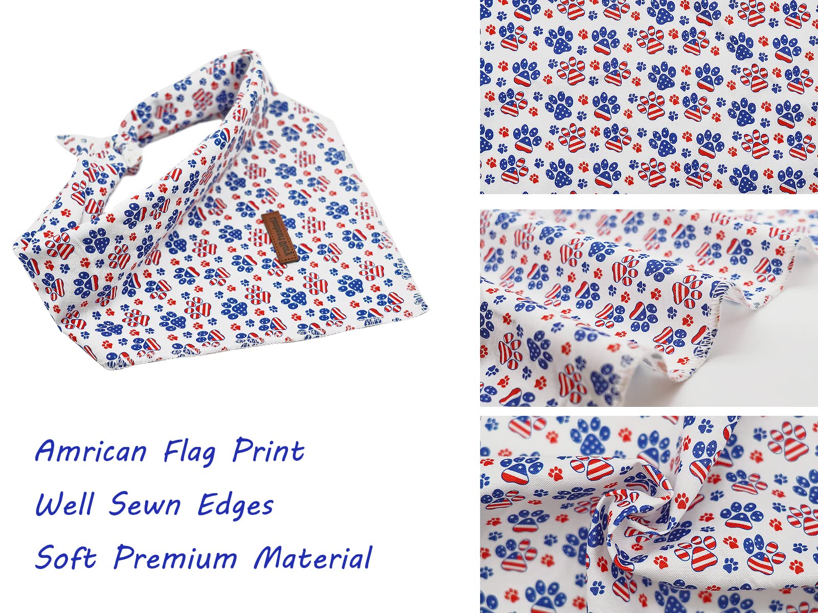 Lionheart Glory American Dog Bandana 1 Pack Washable Soft Dog Scarf, Square Adjustable Dog Bandanas For Medium Large Dogs
