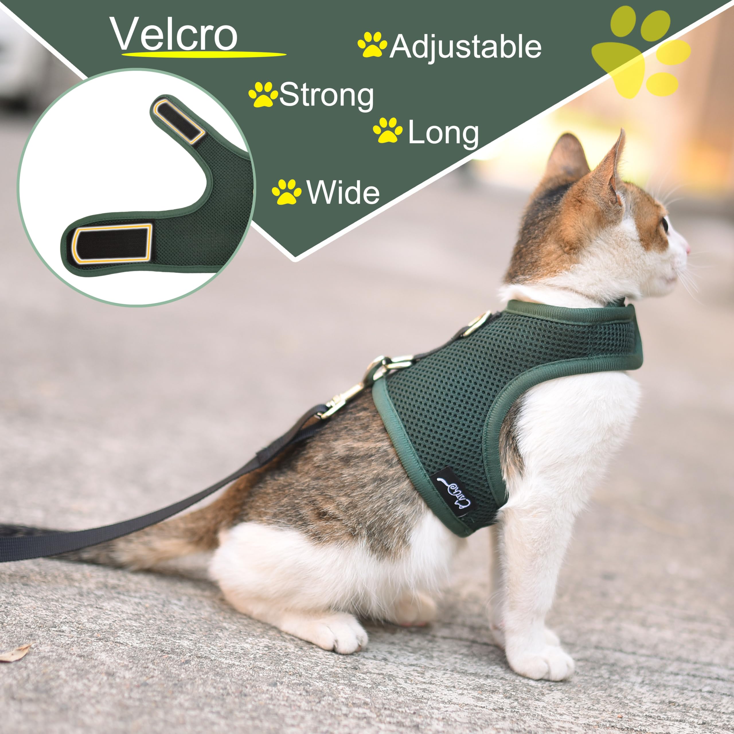 Cat Harness And Leash For Walking Escape Proof Breathable Mesh Fabric, Solid Green, Xx-Large, Adjustable Cat Walking Jackets, Pa