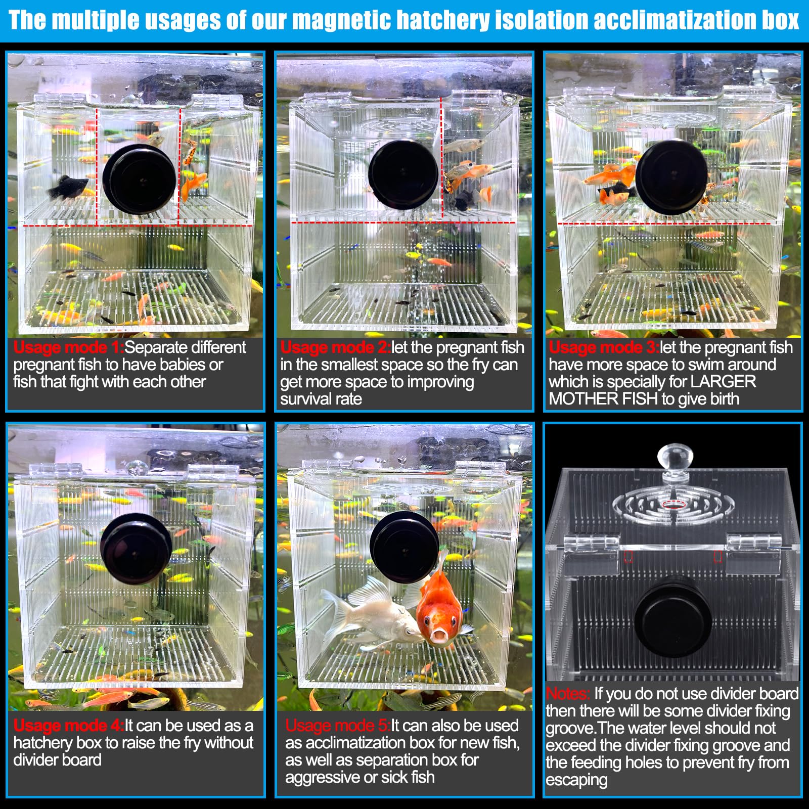 Magnetic Fish Breeder Box For Isolation Boxes Acclimation Hatchery Breeding Incubator For Guppy Baby Betta Shrimp Saltwater Clow