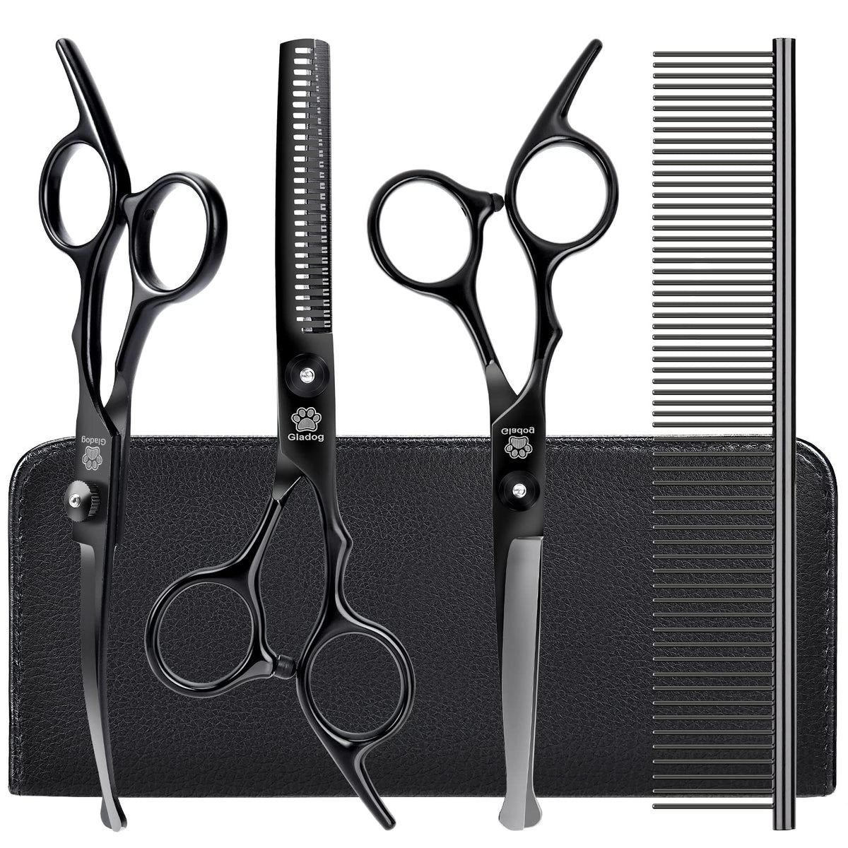 Dog Grooming Scissors Kit With Safety Round Tips, Gladog Professional 5 In 1 Grooming Scissors For Dogs