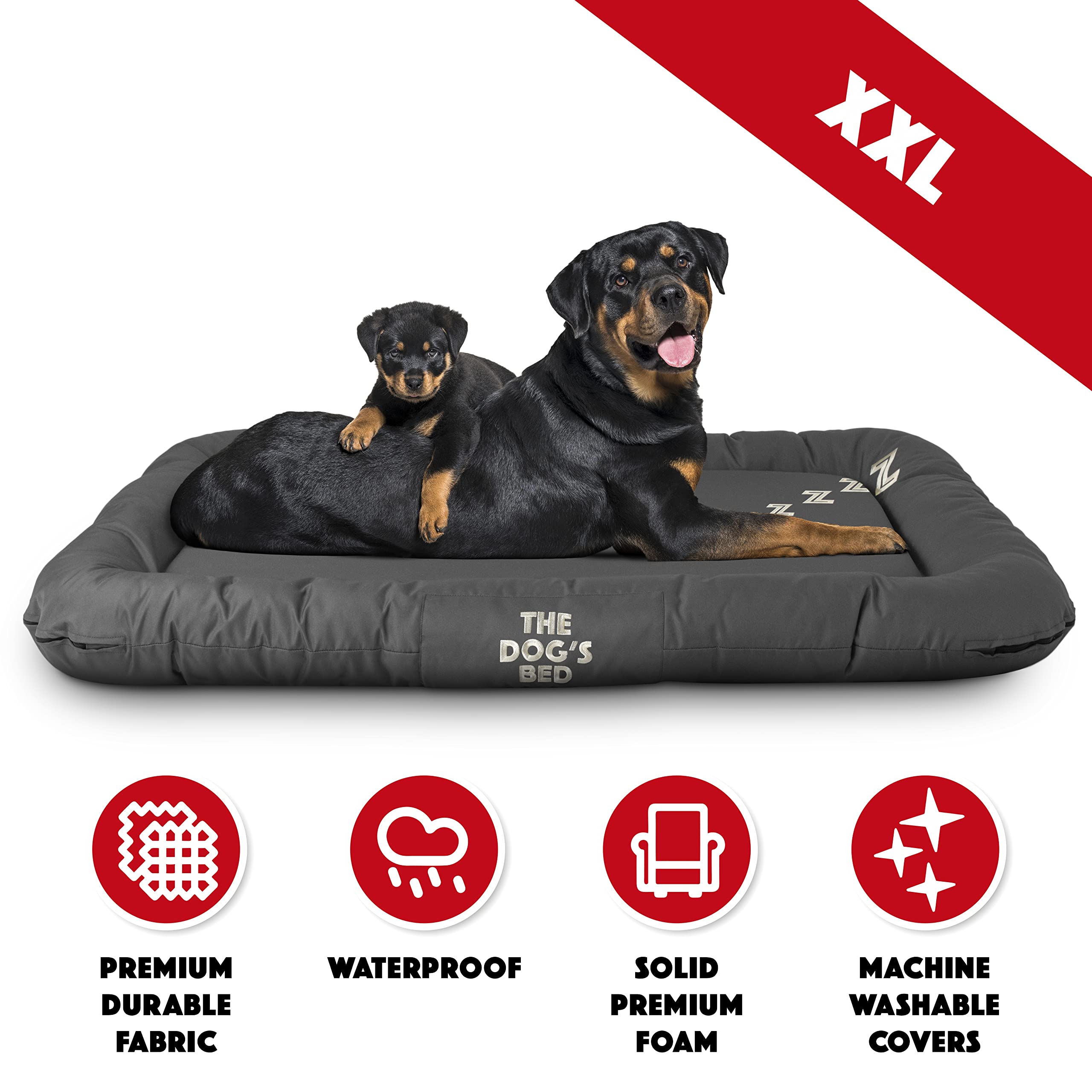 The Dog’S Bed Utility Waterproof Dog Bed, Xxl, Durable Grey Oxford Fabric, Tough Ykk Zippers, Washable Reversible Cover, Dog Beds For Home Car Crate & Yard, Puppy & All Pet Comfort, Veterinary Approved
