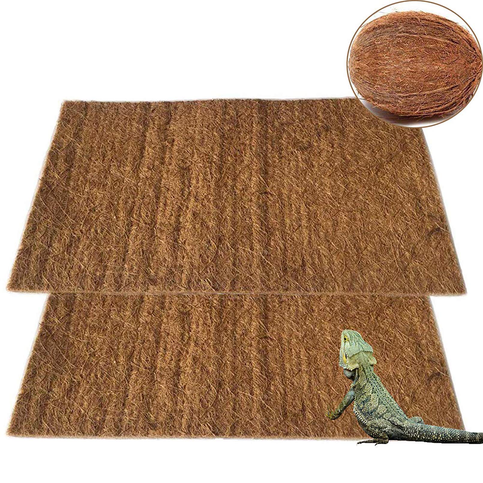 Pivby 2 Pcs Reptile Carpet, Natural Coco Coir Mat (19.6' X 11.7'), Coconut Fiber Substrate Pet Terrarium Liner For Bearded Dragon Tortoise Habitat Lizards Turtles Snakes Iguana Hermit Crab